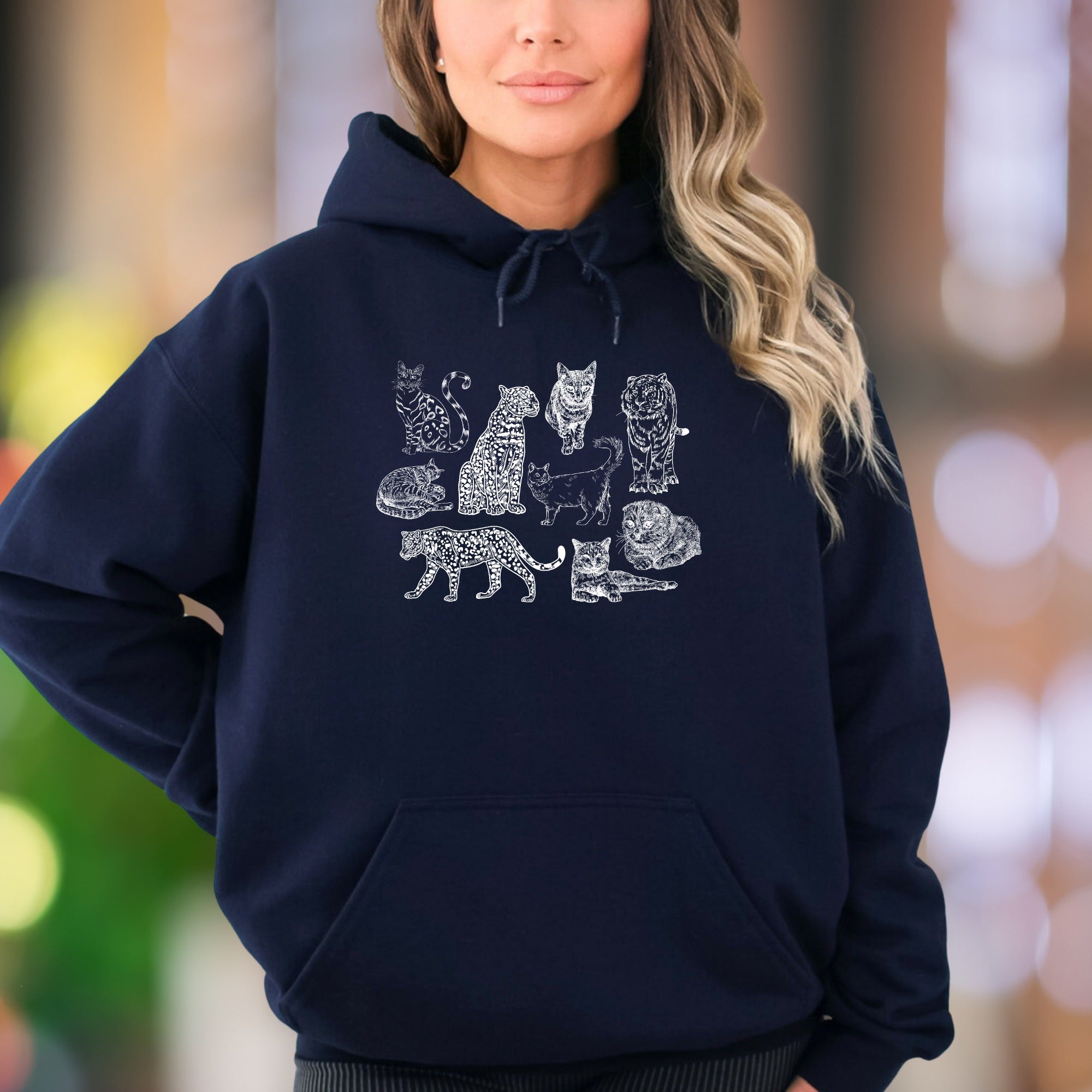 "Various Cats Line Art" | Nature Graphic Unisex Adult Hoodie | Cat Lover Lifestyle