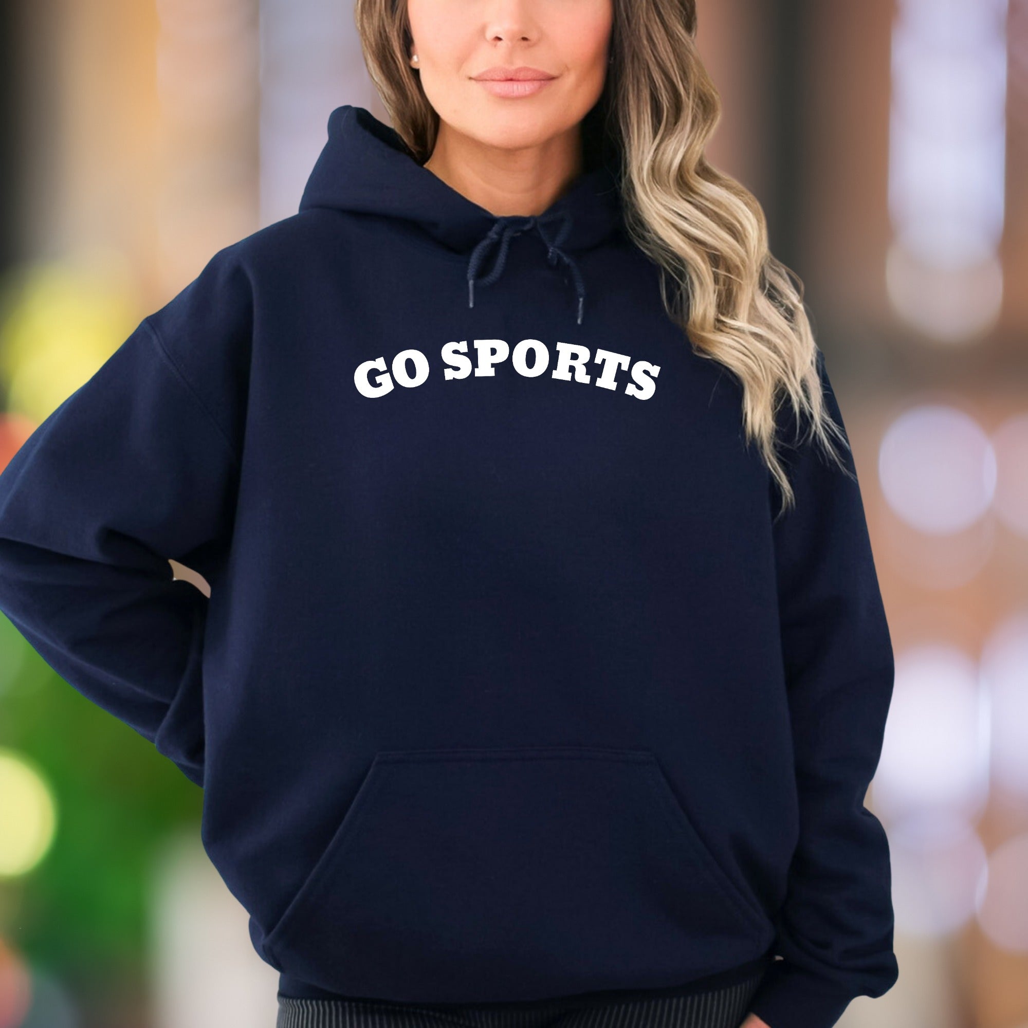 "Go Sports" | Bold Typography Unisex Adult Hoodie | Casual Lifestyle Humor