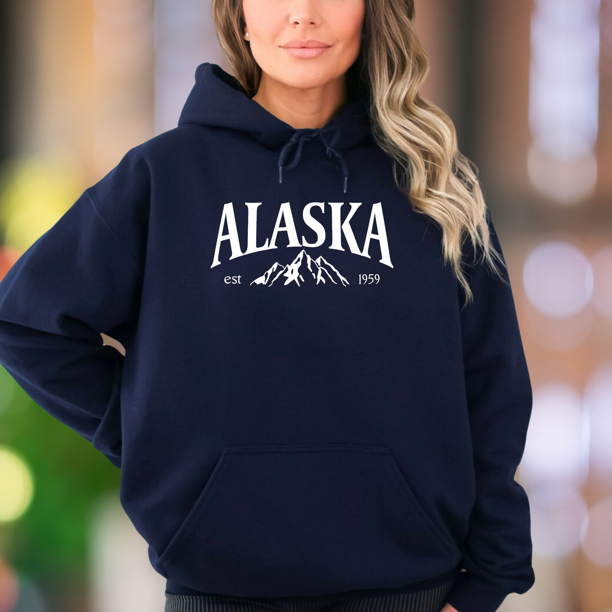 "ALASKA est 1959" | Retro Mountain Graphic Unisex Adult Hoodie | Nature Lifestyle