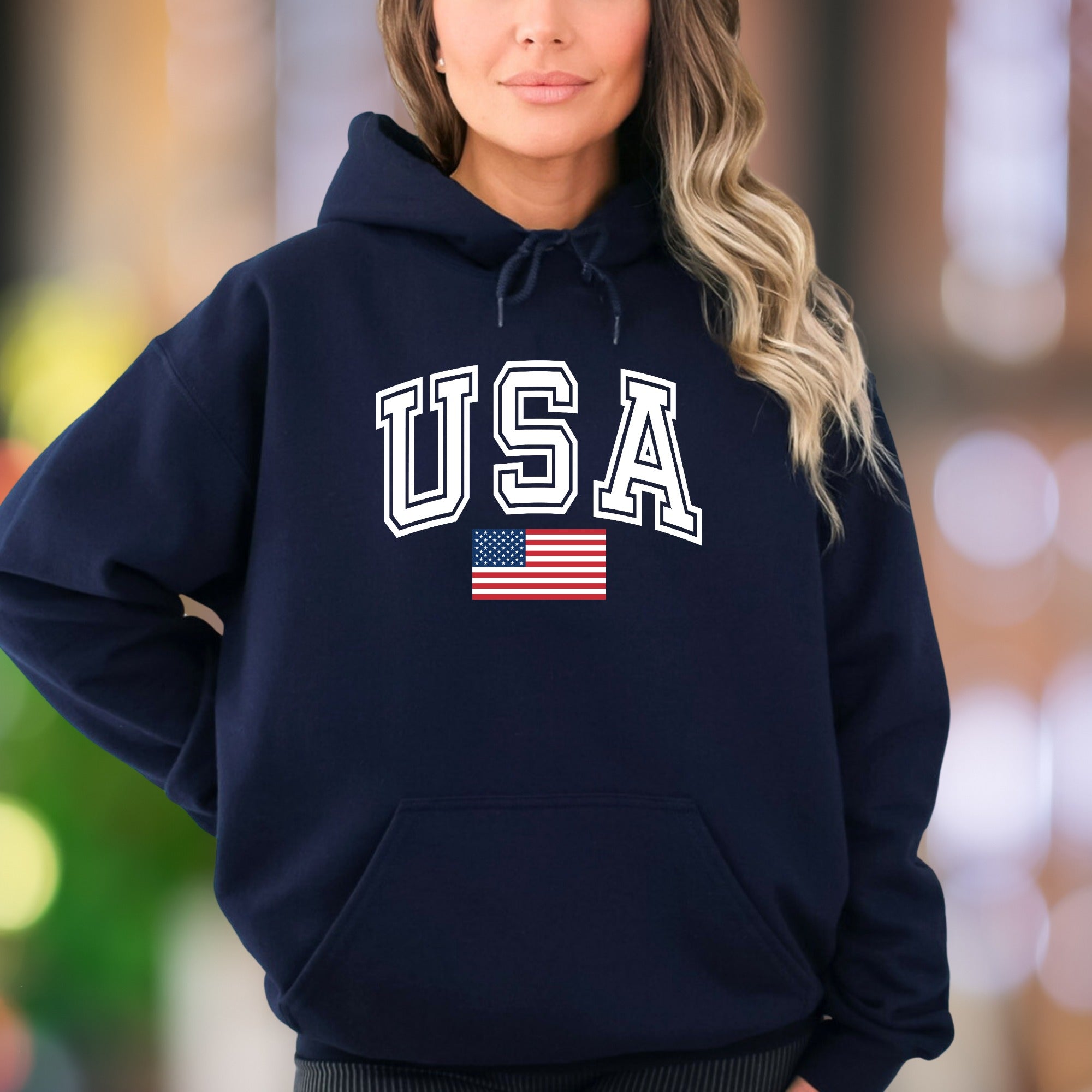 "USA" | Bold Collegiate Unisex Adult Hoodie | Patriotic Lifestyle Wear