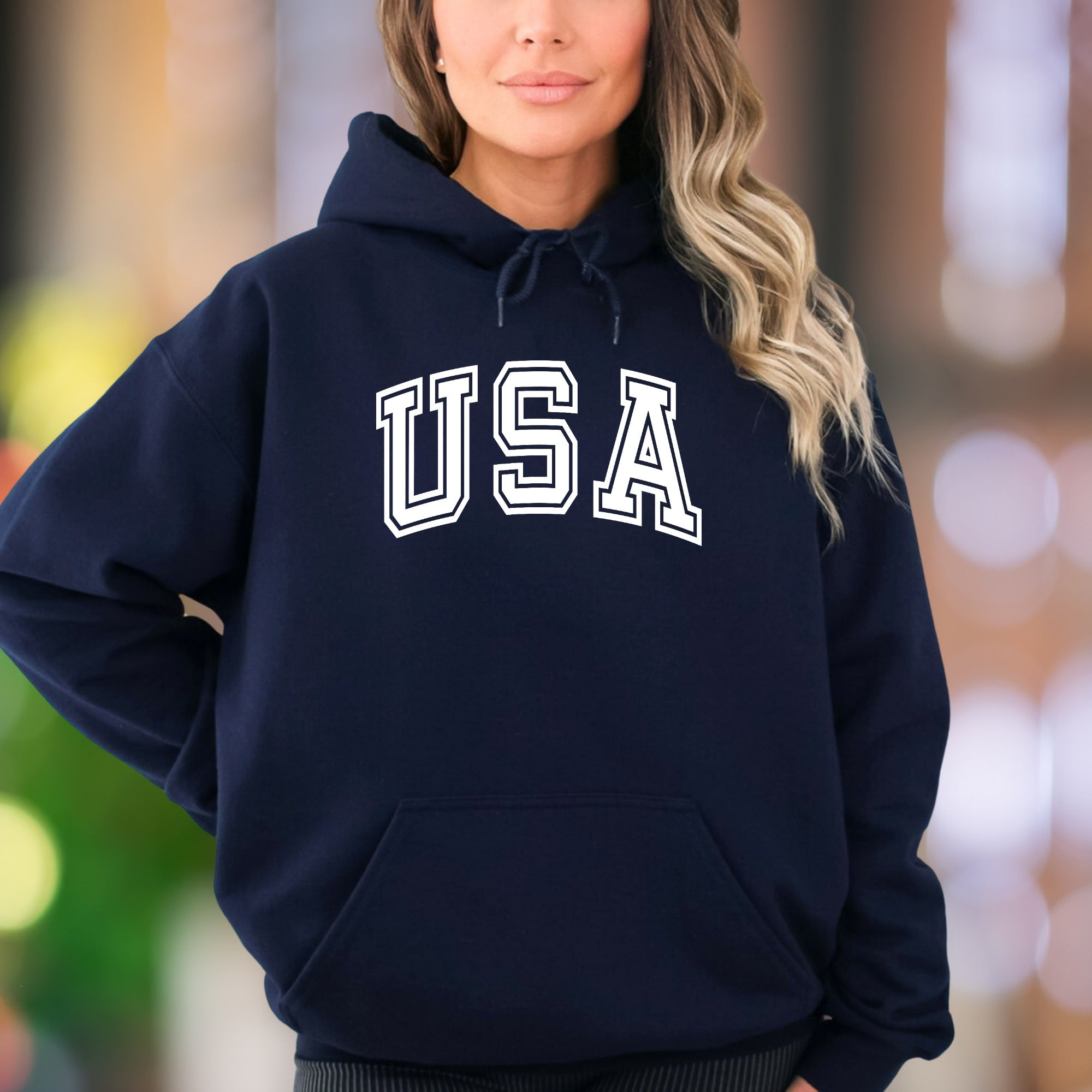 "USA" | Varsity Typography Unisex Adult Hoodie | Patriotic Streetwear
