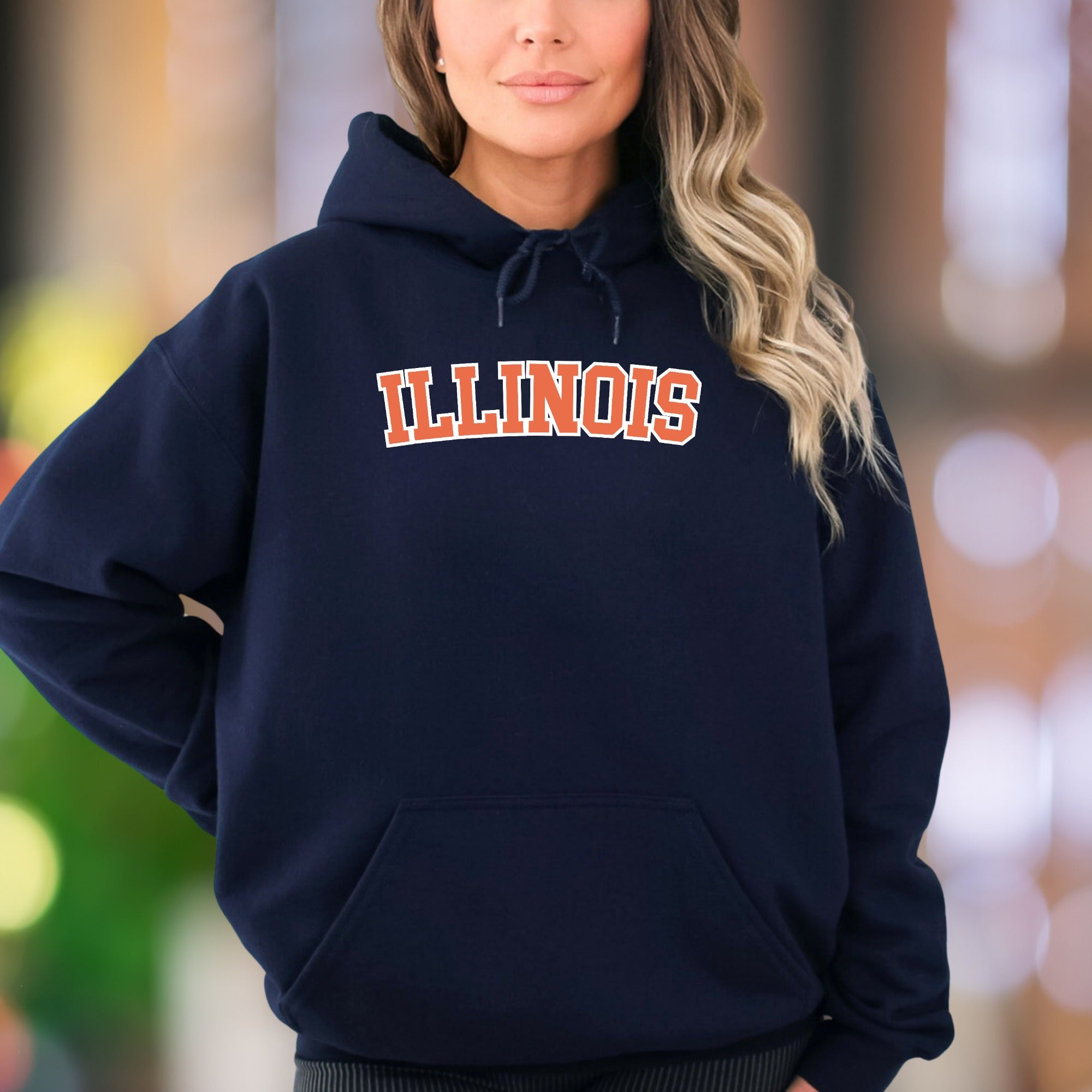 "ILLINOIS" | Bold Typography Unisex Adult Hoodie | Collegiate Style