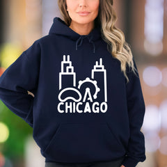 "Chicago Skyline" | Minimal City Graphic Unisex Adult Hoodie | Urban Lifestyle Apparel
