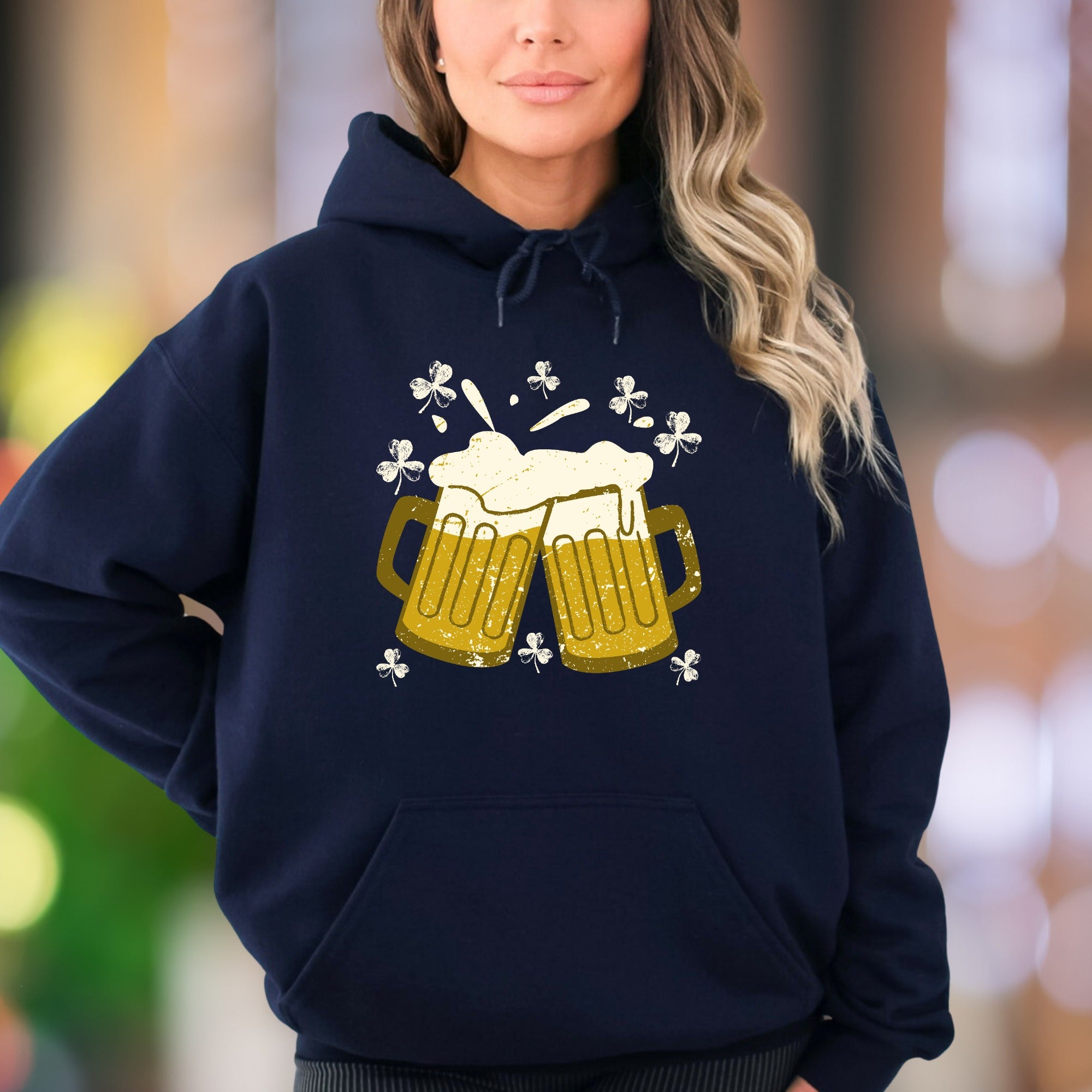 "Cheers & Shamrocks" | Distressed Graphic Unisex Adult Hoodie | St. Patrick's Day Fun