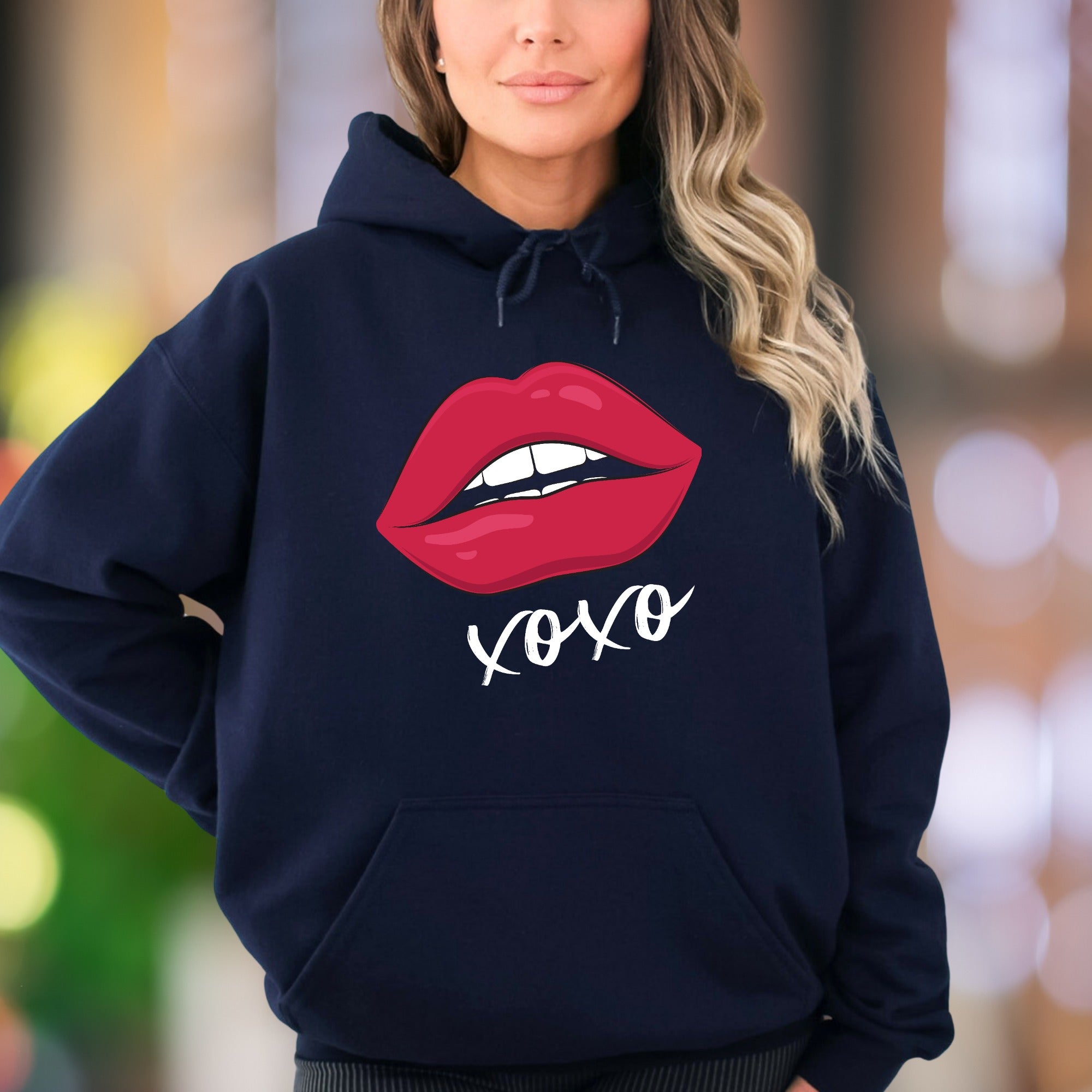 "XOXO Red Lips" | Modern Graphic Unisex Adult Hoodie | Affectionate Streetwear
