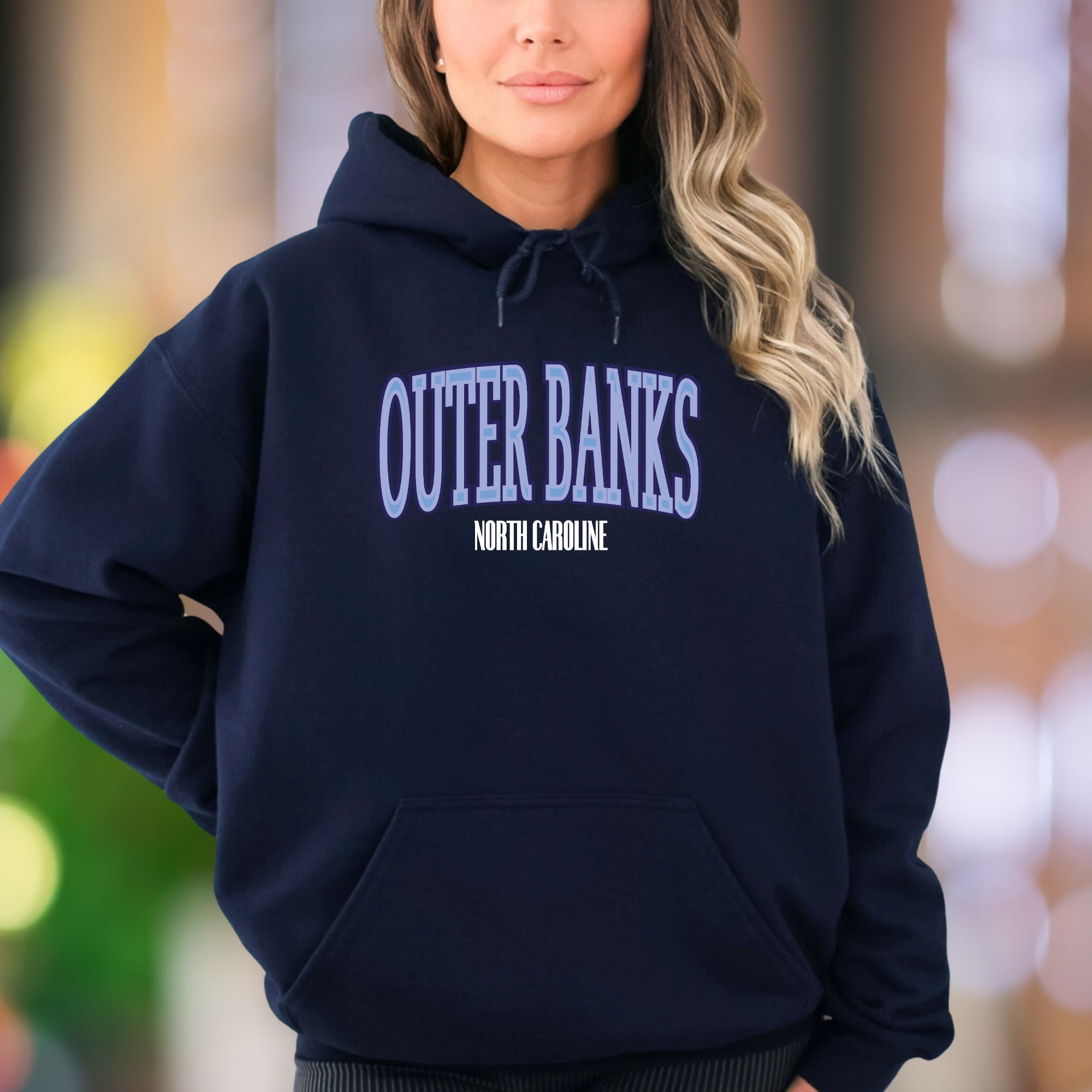 "Outer Banks North Carolina" | Retro Bold Typography Unisex Adult Hoodie | Coastal Lifestyle Apparel