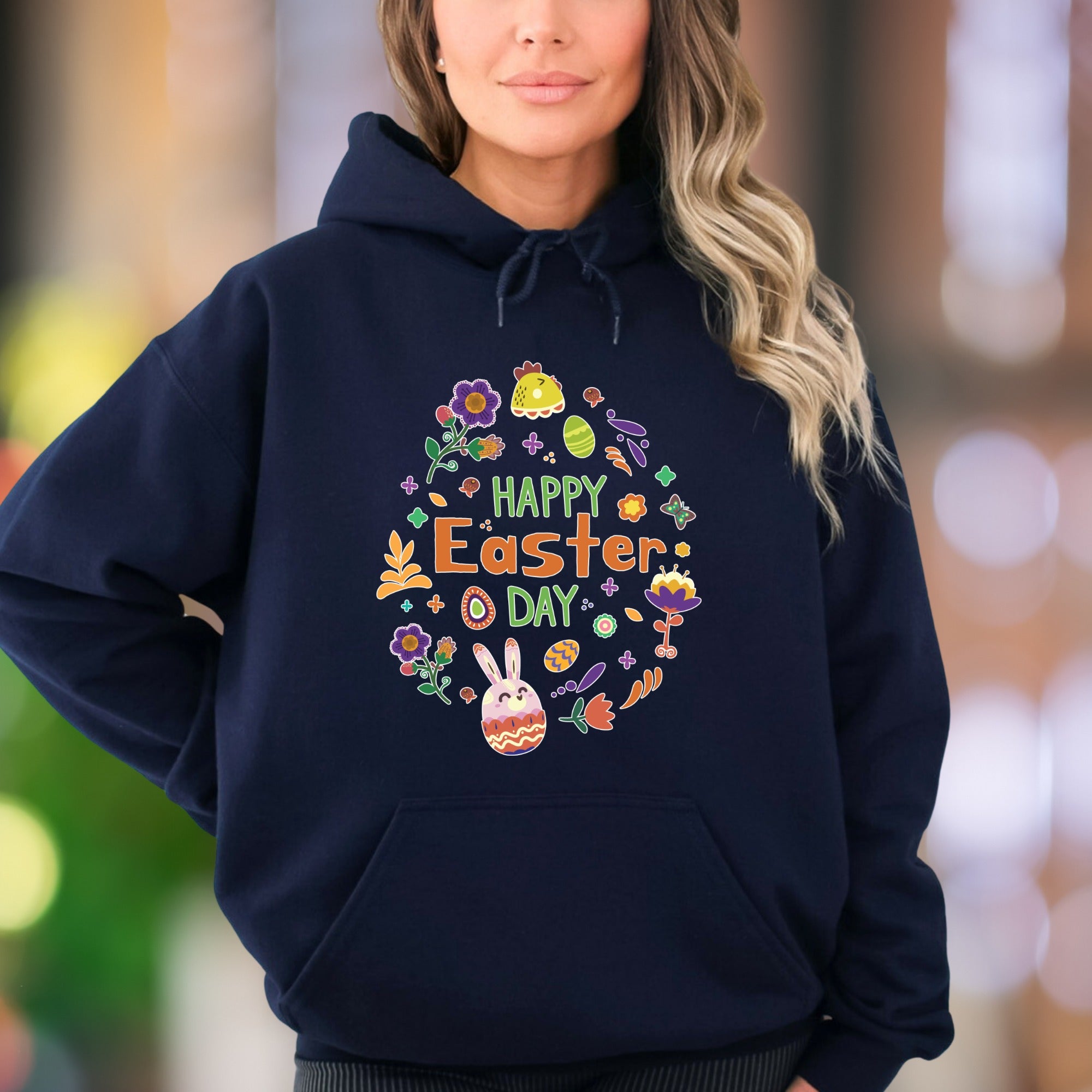 "Happy Easter Day" | Festive Graphic Unisex Adult Hoodie | Holiday Celebration