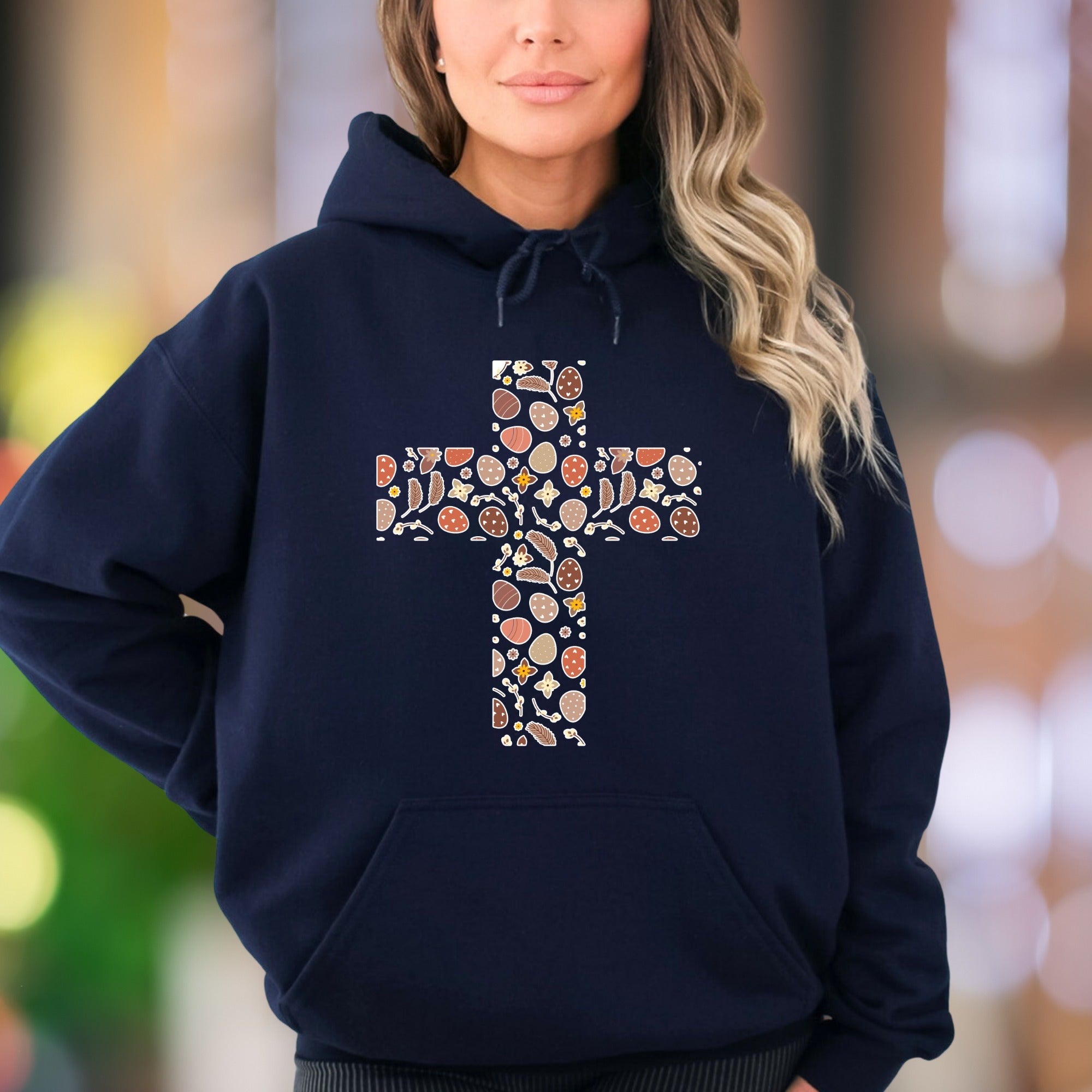 "Easter Cross Pattern" | Festive Graphic Unisex Adult Hoodie | Seasonal Lifestyle