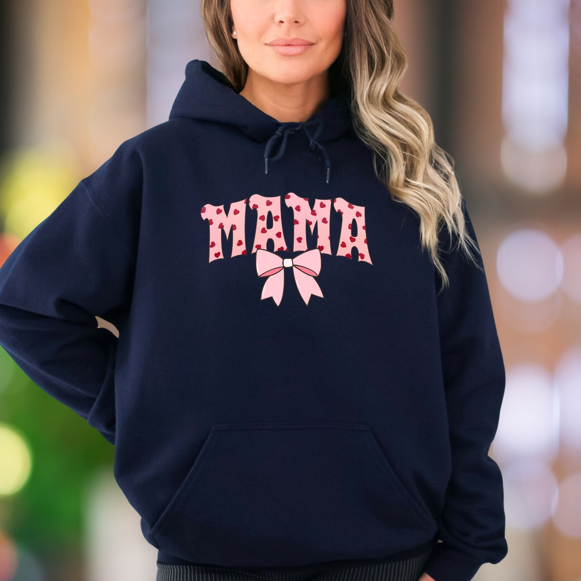"Mama" | Heart Pattern Typography Unisex Adult Hoodie | Loving Identity Apparel