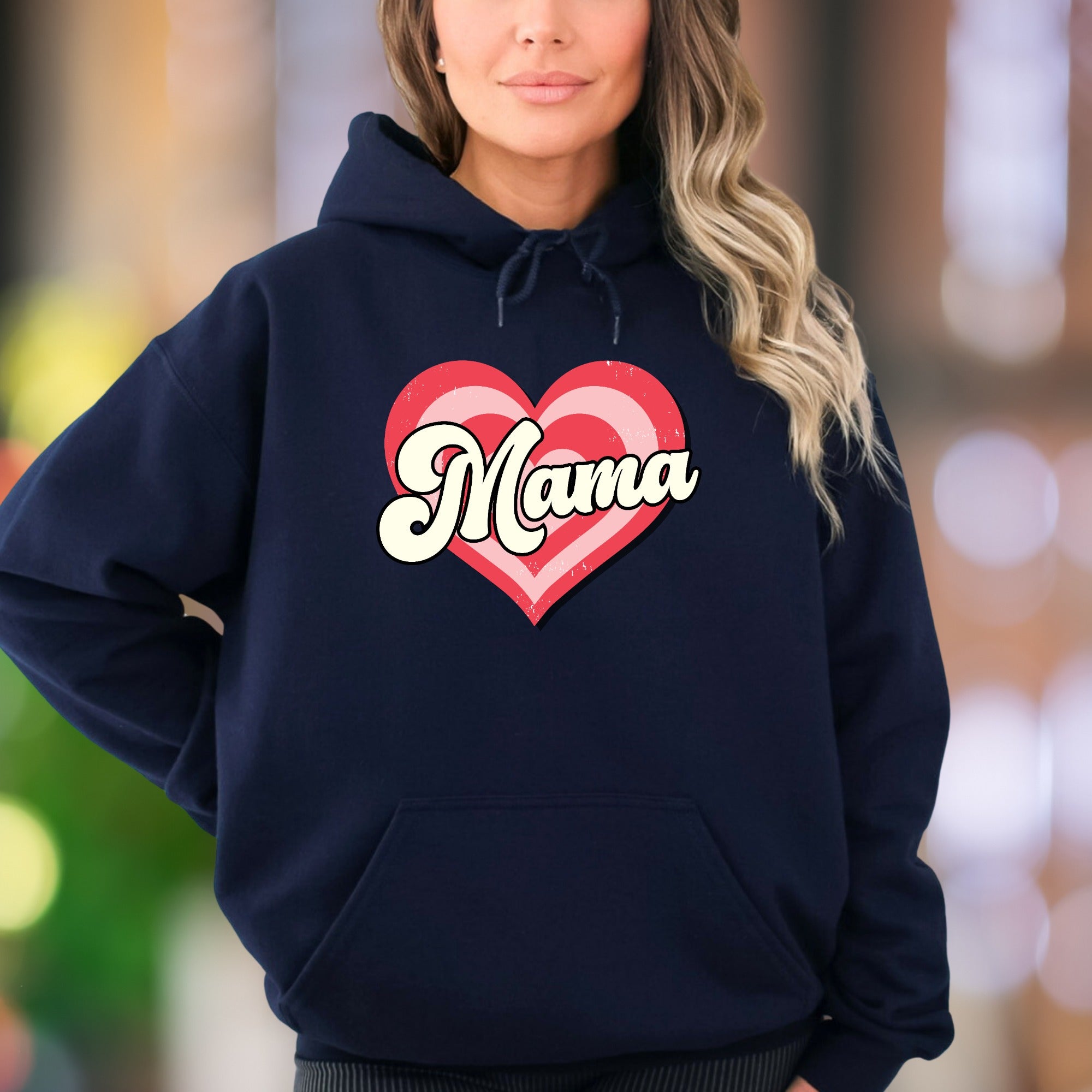 "Mama" | Retro Heart Graphic Unisex Adult Hoodie | Motherhood Lifestyle