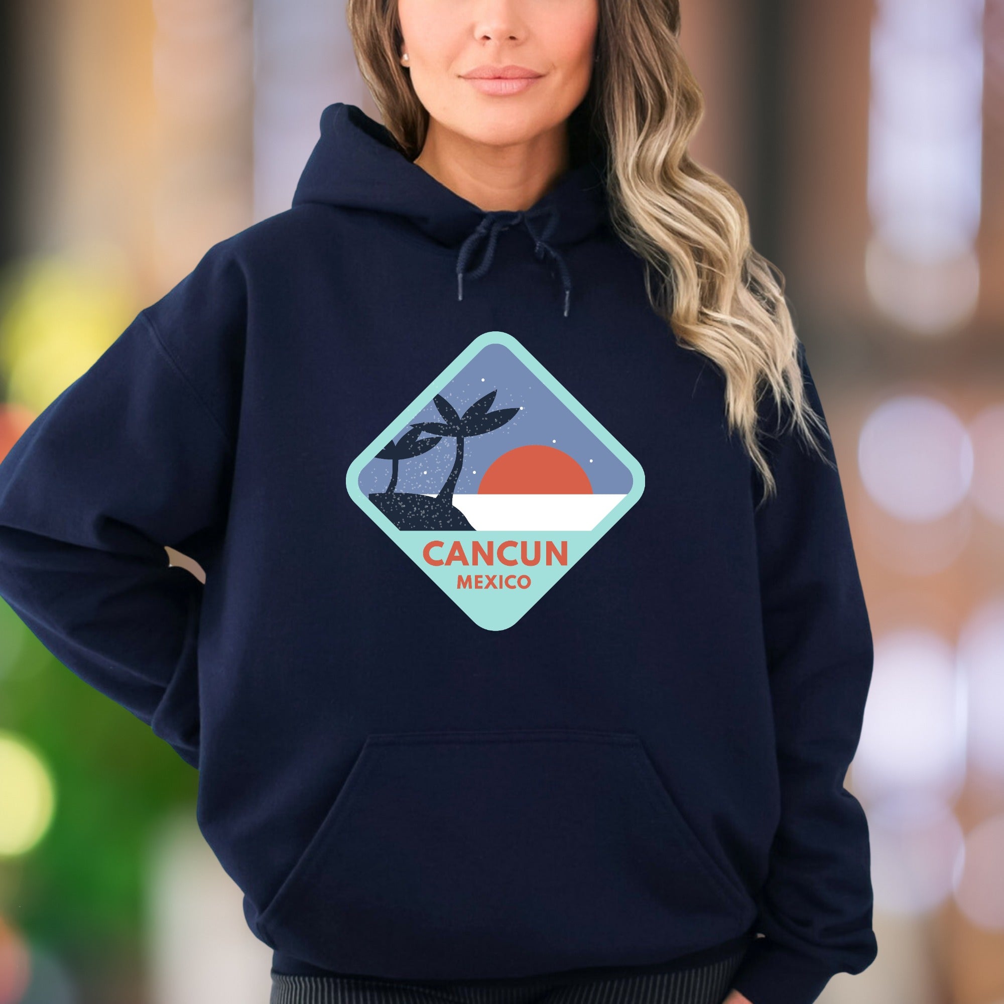 "Cancun Mexico" | Retro Travel Graphic Unisex Adult Hoodie | Vacation Lifestyle