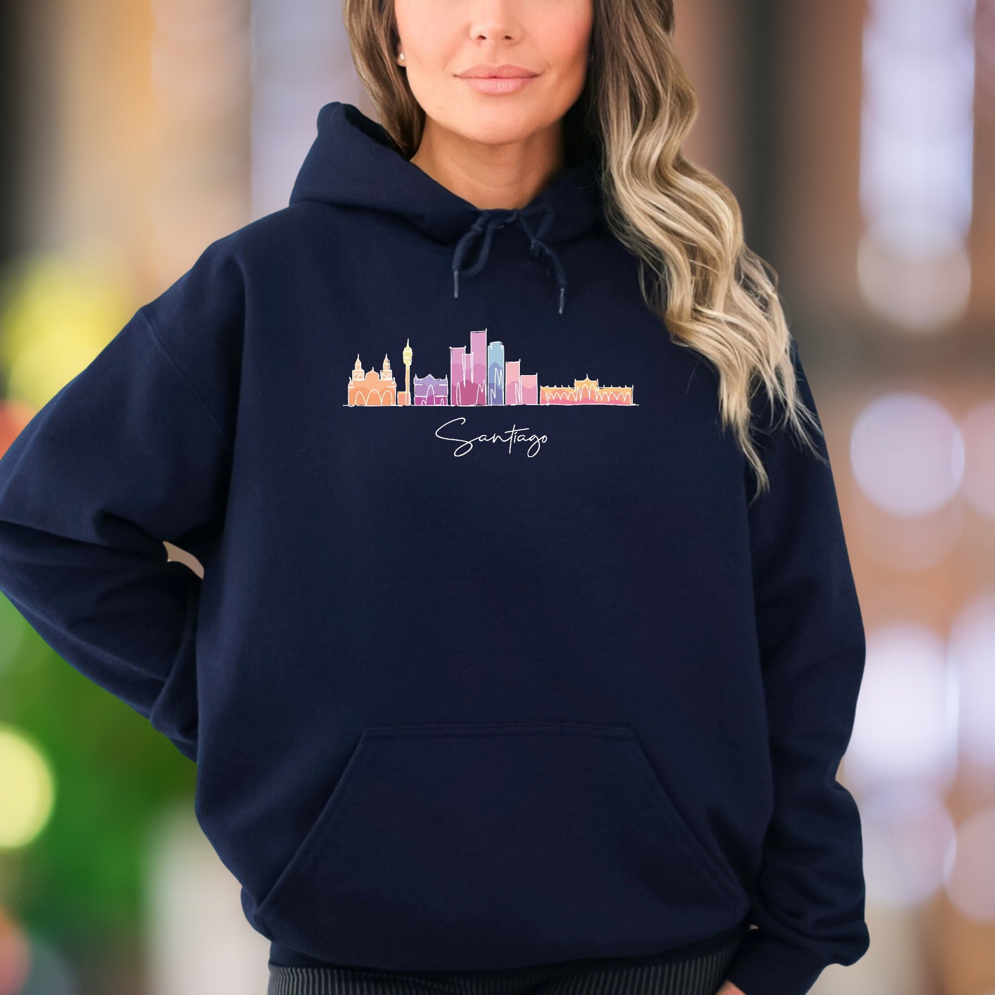 "Santiago" | Colorful City Skyline Unisex Adult Hoodie | Travel Lifestyle