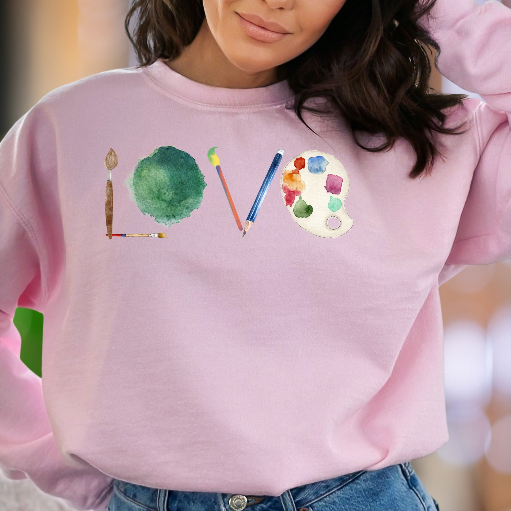 "LOVE A.R.T." | Artistic Watercolor Unisex Adult Sweatshirt | Creative Lifestyle