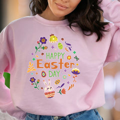 "Happy Easter Day" | Floral Bunny Unisex Adult Sweatshirt | Festive Lifestyle Apparel