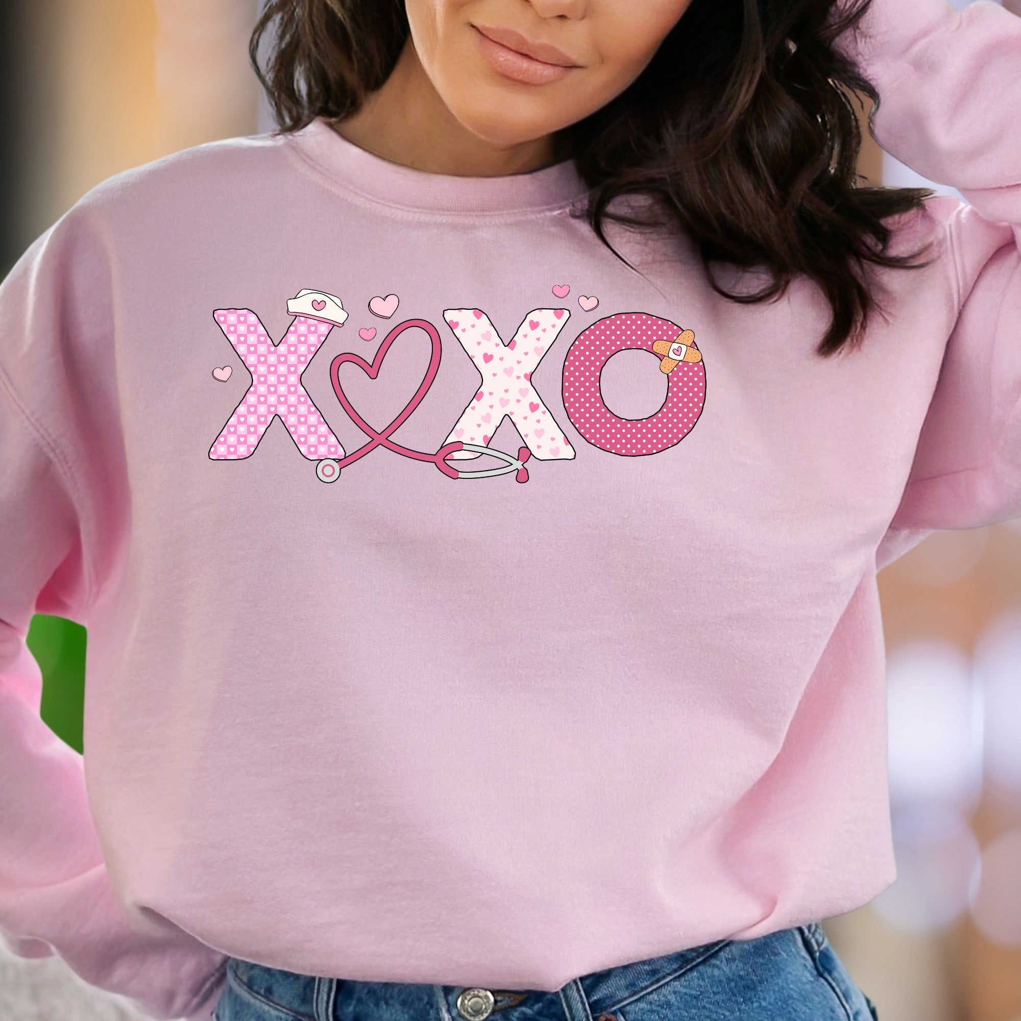 "XOXO Nurse" | Valentines Medical Graphic Unisex Adult Sweatshirt | Healthcare Appreciation