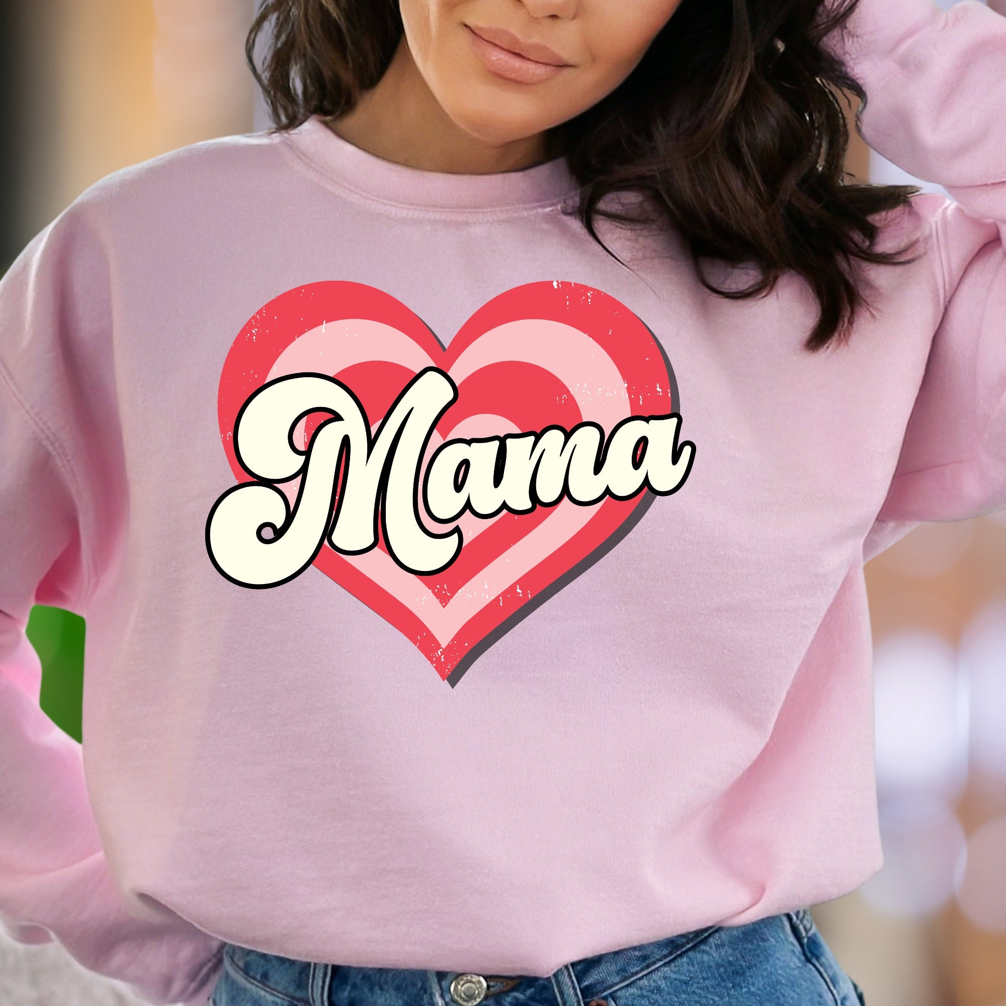 "Mama" | Retro Heart Graphic Unisex Adult Sweatshirt | Motherhood Lifestyle