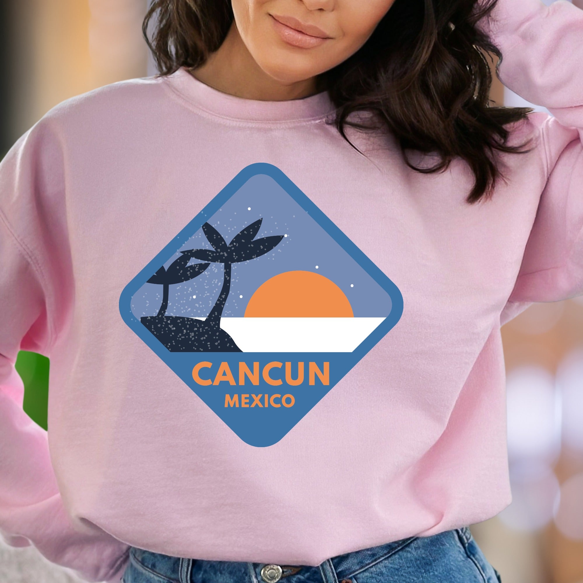 "Cancun Mexico" | Retro Travel Graphic Unisex Adult Sweatshirt | Vacation Lifestyle