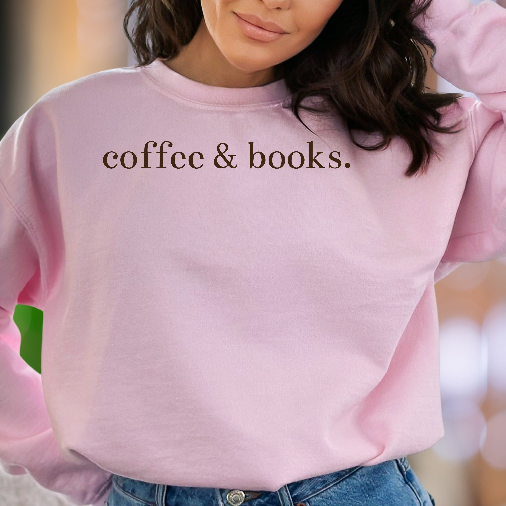 "coffee & books." | Minimal Typography Unisex Adult Sweatshirt | Cozy Lifestyle Apparel