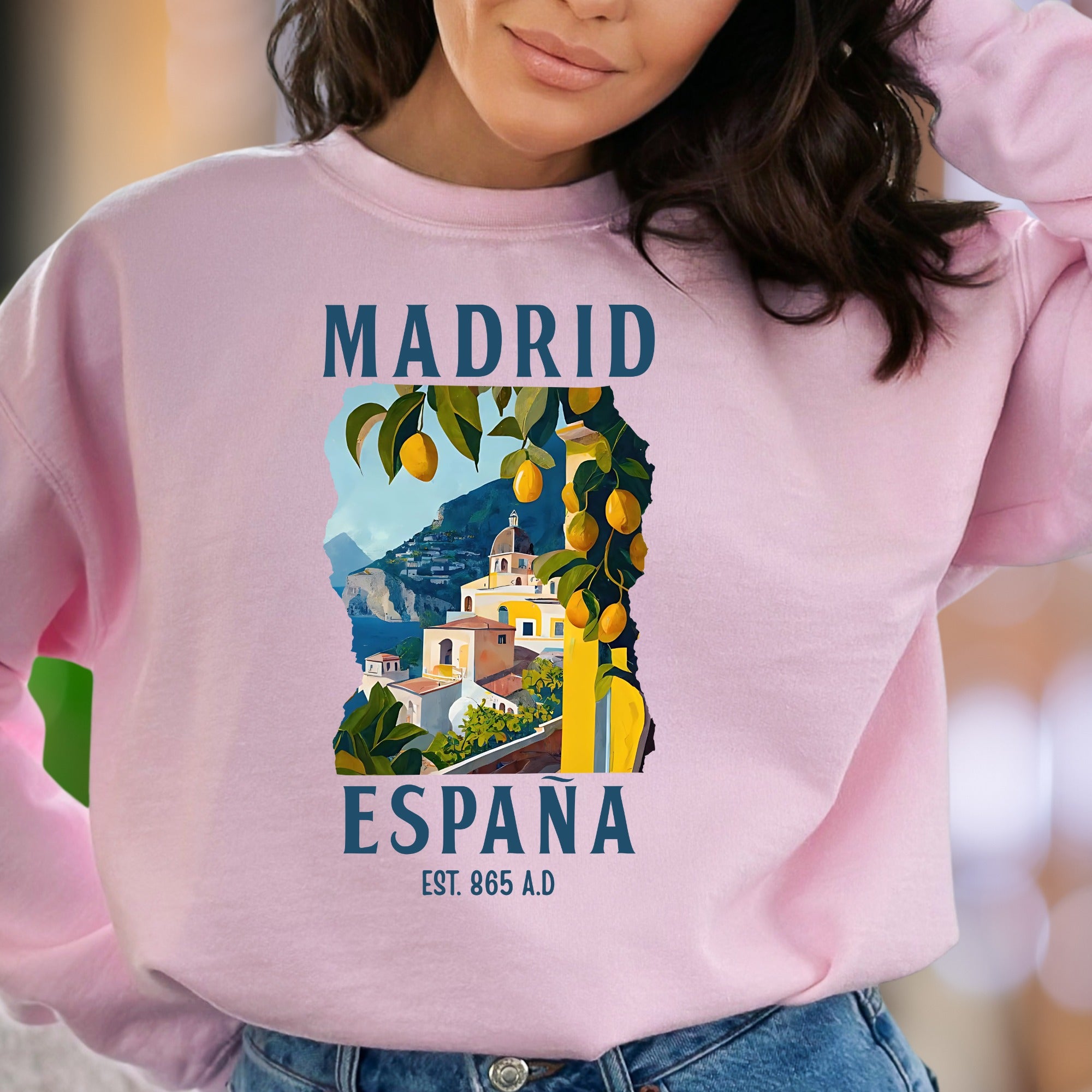 "Madrid España Est. 865 A.D." | Vintage Travel Unisex Adult Sweatshirt | European Lifestyle