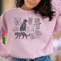 Safari Cats Sweatshirt | Wild Cat Lover Crewneck | Leopard Tiger Kitten Design