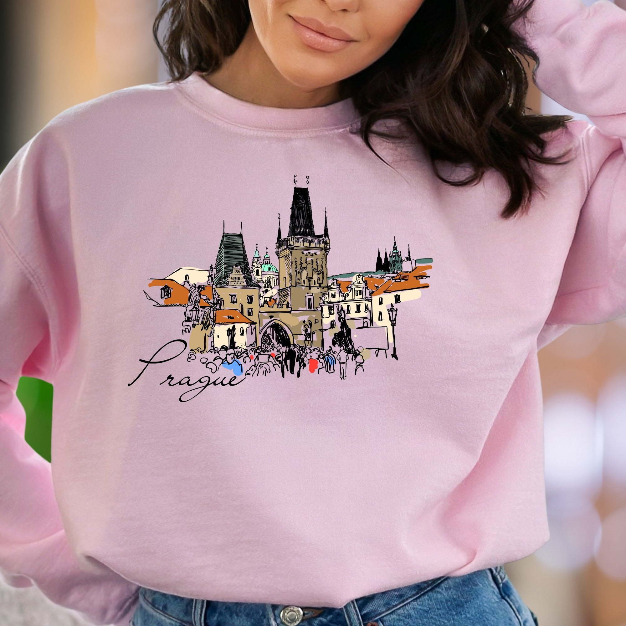 "Prague" | Line Art Cityscape Unisex Adult Sweatshirt | Travel Lifestyle