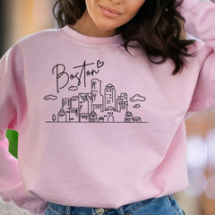 "Boston" | Minimal Cityscape Unisex Adult Sweatshirt | Travel & City Lover