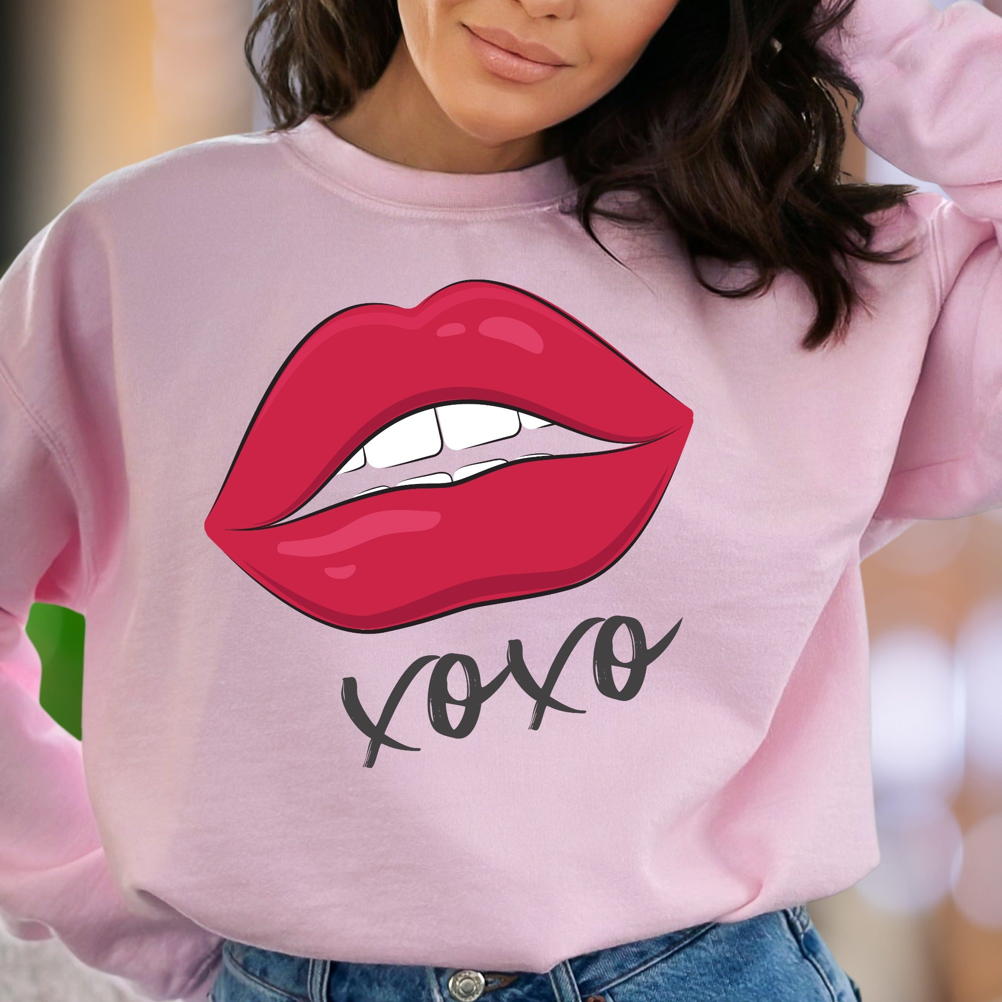 "xoxo" Red Lips Graphic Unisex Adult Sweatshirt | Flirty Modern Style Main image