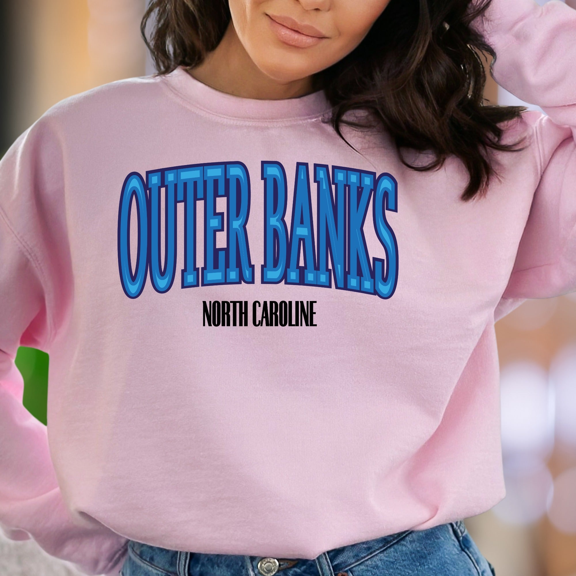 "OUTER BANKS NORTH CAROLINA" | Retro Beach Typography Unisex Adult Sweatshirt | Coastal Lifestyle