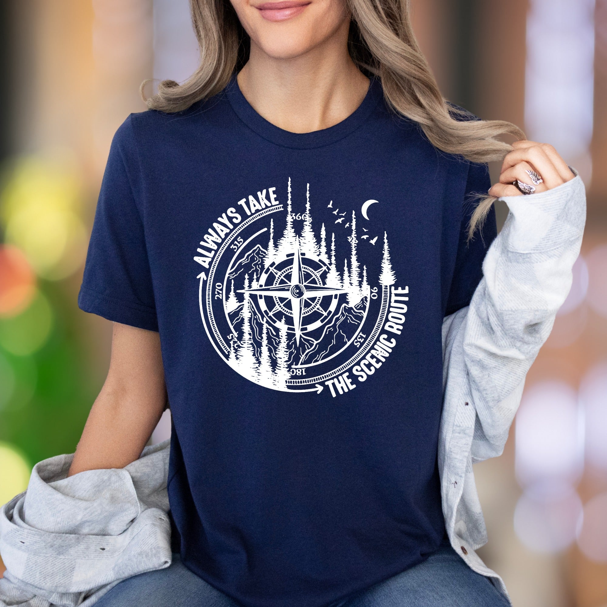 "Always Take The Scenic Route" | Nature Compass Unisex Adult T-Shirt | Outdoor Lifestyle