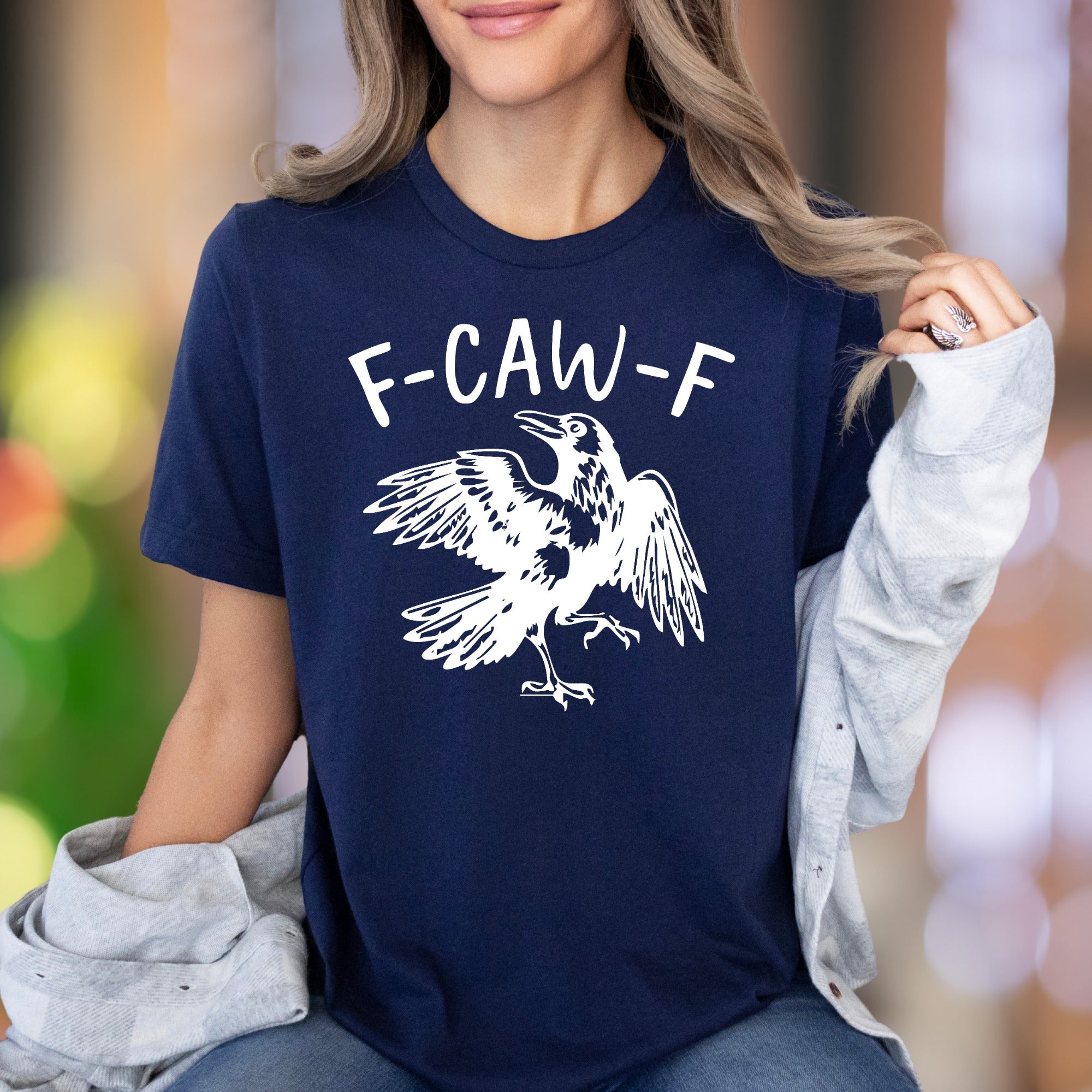 "F-CAW-F" | Funny Crow Graphic Unisex Adult T-Shirt | Humorous Animal Lover