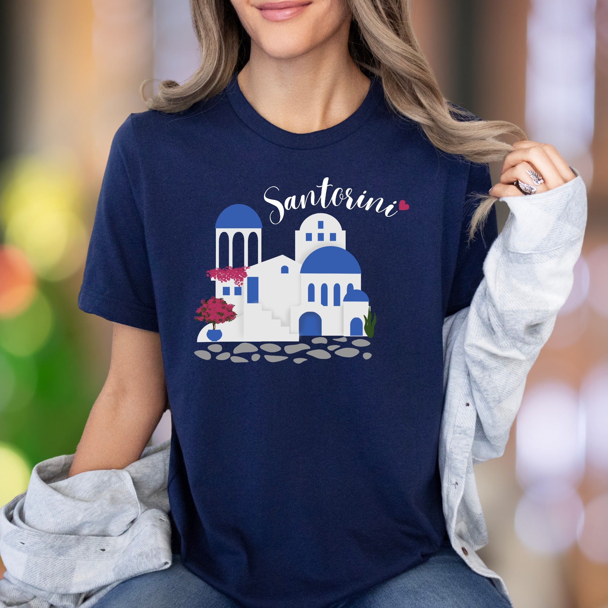 "Santorini" | Illustrated Graphic Unisex Adult T-Shirt | Travel & Wanderlust