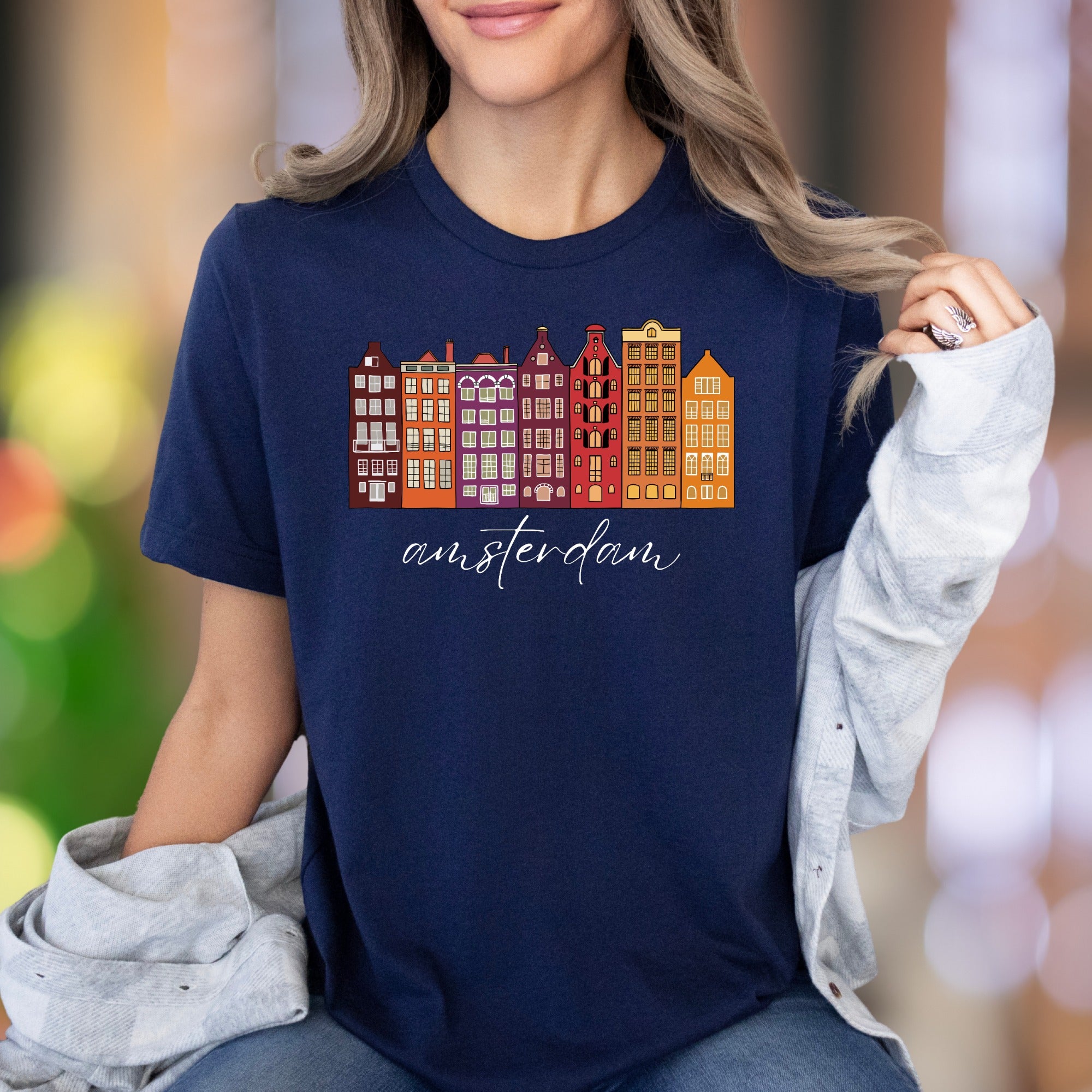 "amsterdam" | Colorful Cityscape Unisex Adult T-Shirt | Travel & Culture Apparel