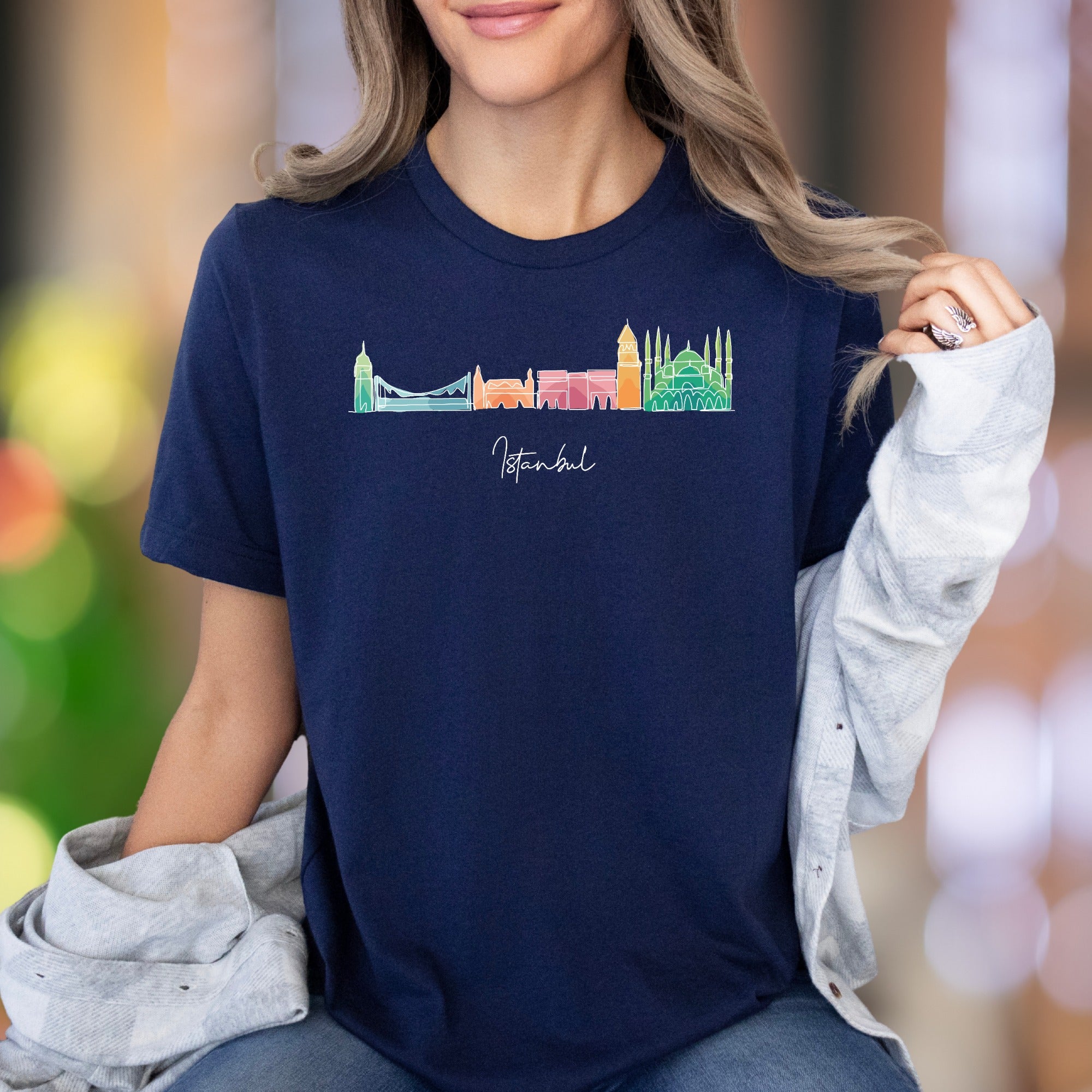 "Istanbul" | Colorful Skyline Outline Unisex Adult T-Shirt | Travel Lifestyle
