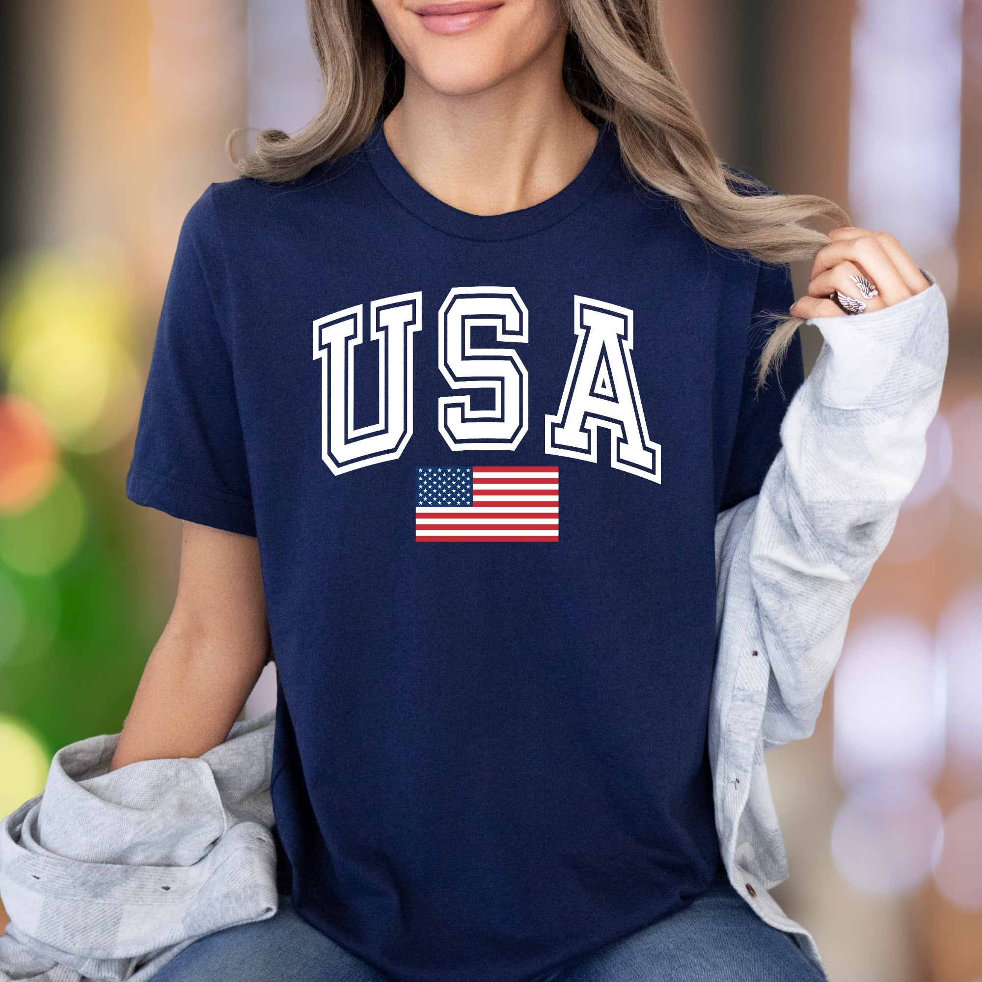 "USA" | Varsity Typography Unisex Adult T-Shirt | Patriotic American Style