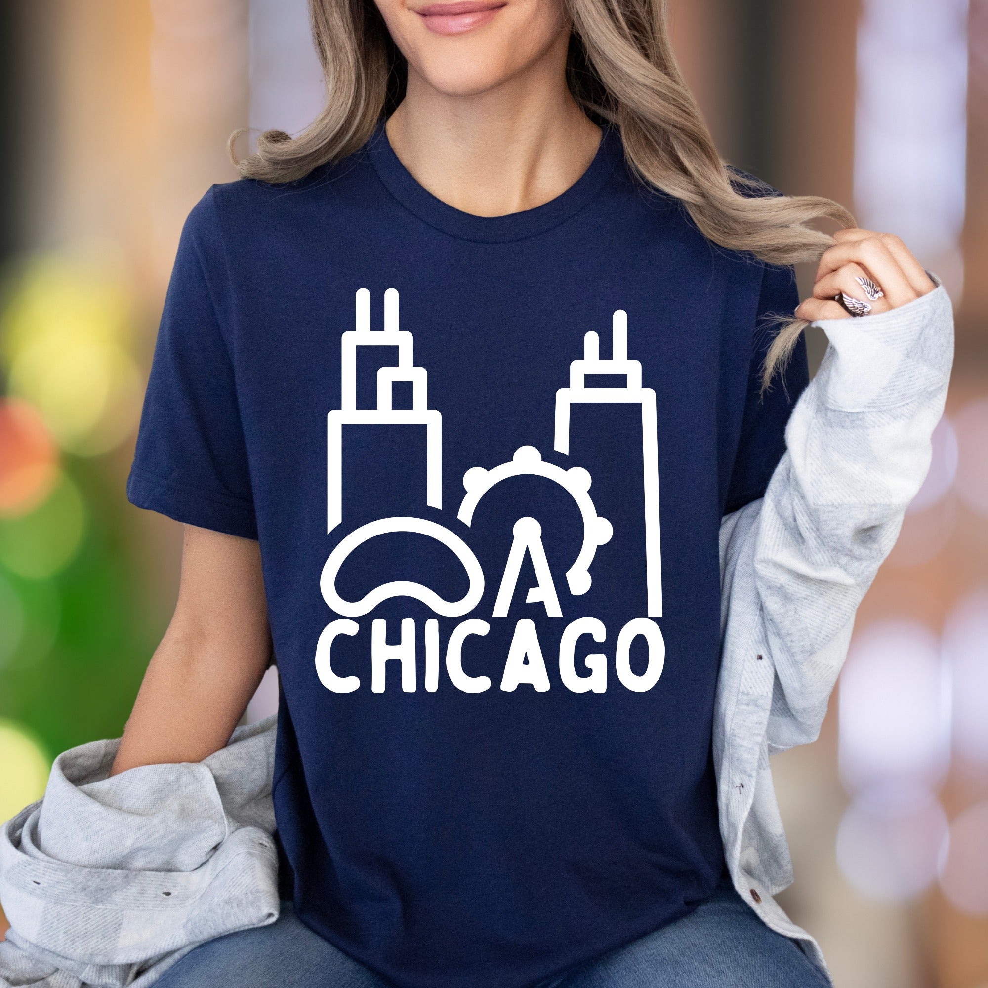 "Chicago Landmarks" | Minimal Cityscape Unisex Adult T-Shirt | Travel & Local Pride