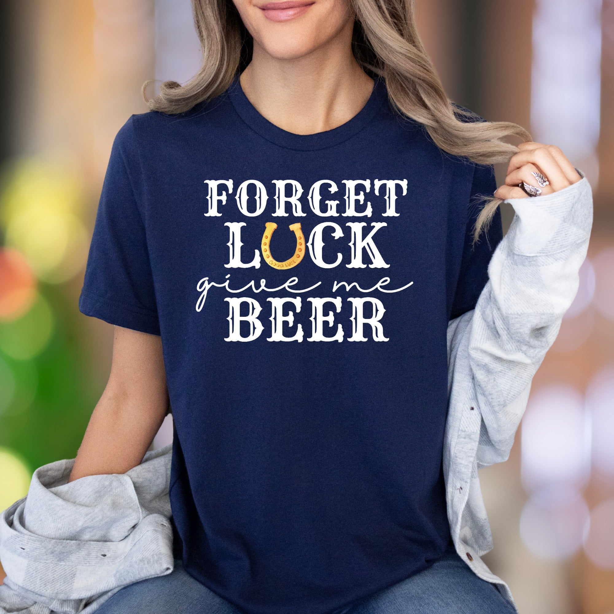"Forget Luck Give Me Beer" | Funny Retro Unisex Adult T-Shirt | Celebration Lifestyle