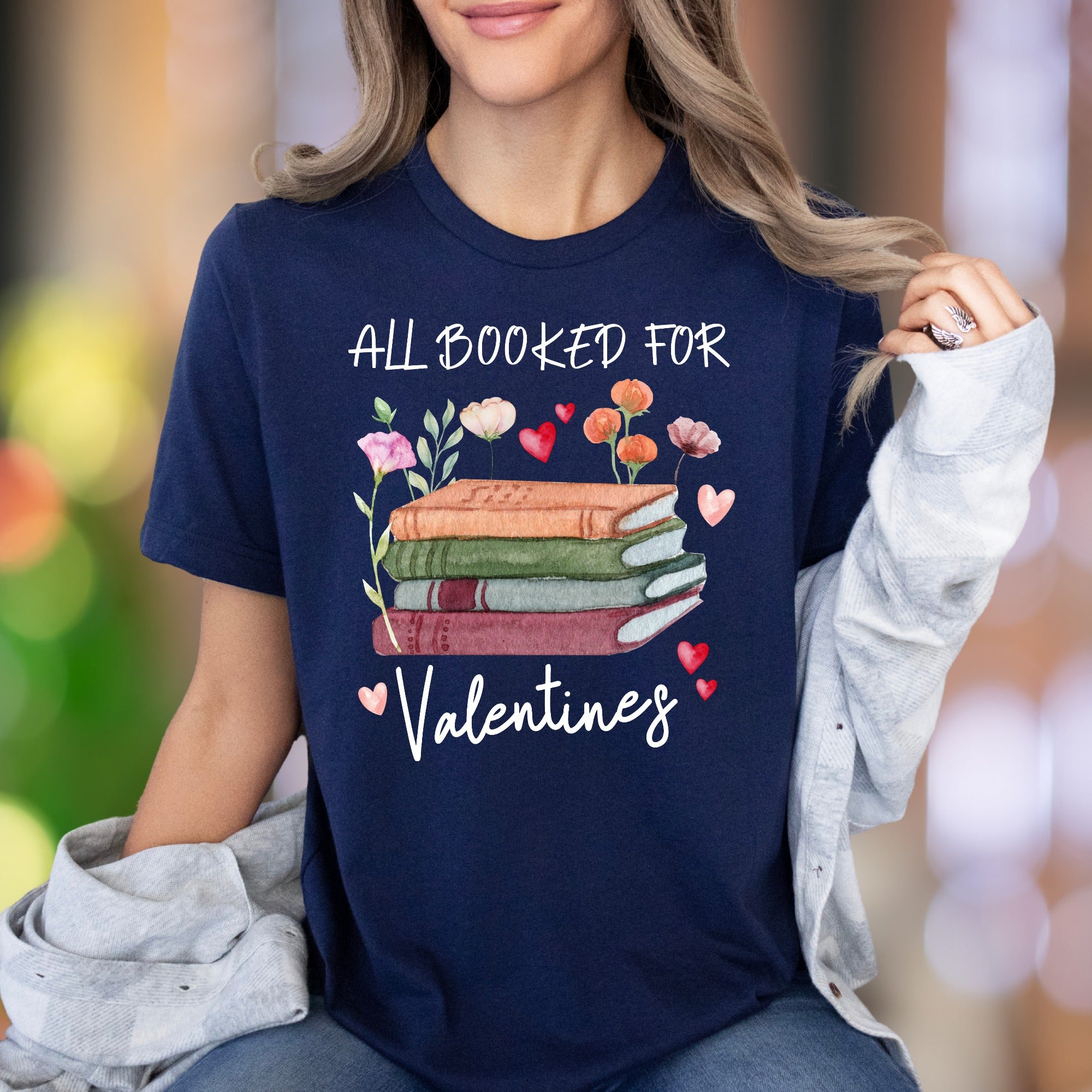 "All Booked For Valentines" | Watercolor Book Lover Unisex Adult T-Shirt | Romantic Lifestyle
