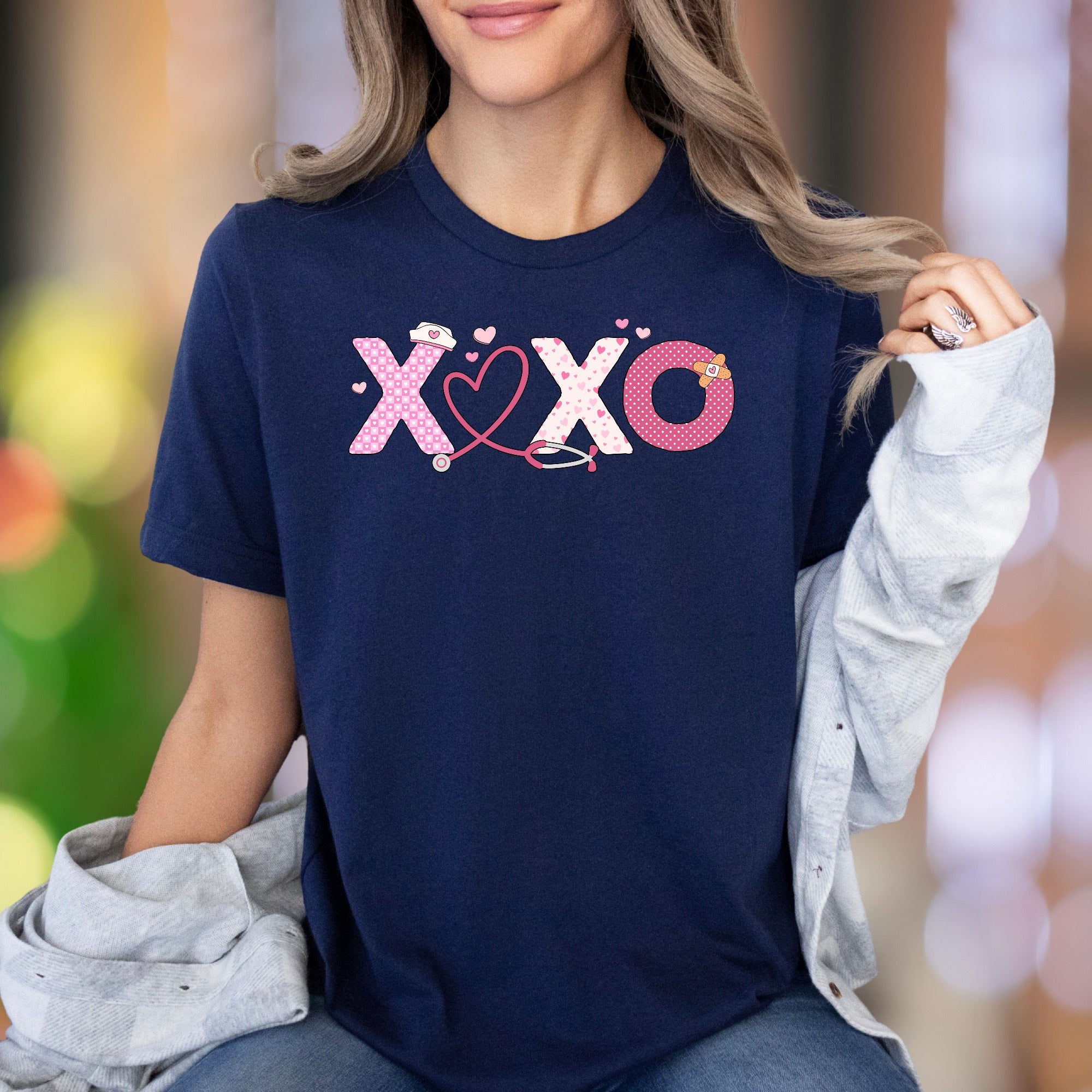 "XOXO Nurse Love" | Playful Healthcare Graphic Unisex Adult T-Shirt | Caring Lifestyle Apparel