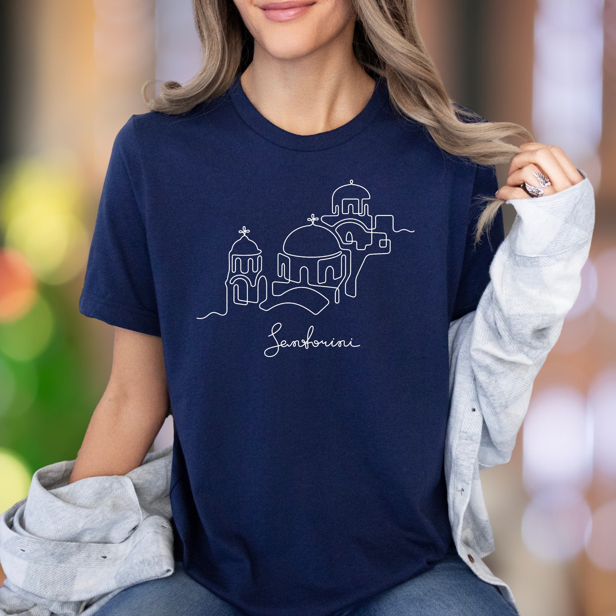 "Santorini" | Minimal Line Art Unisex Adult T-Shirt | Travel Lifestyle