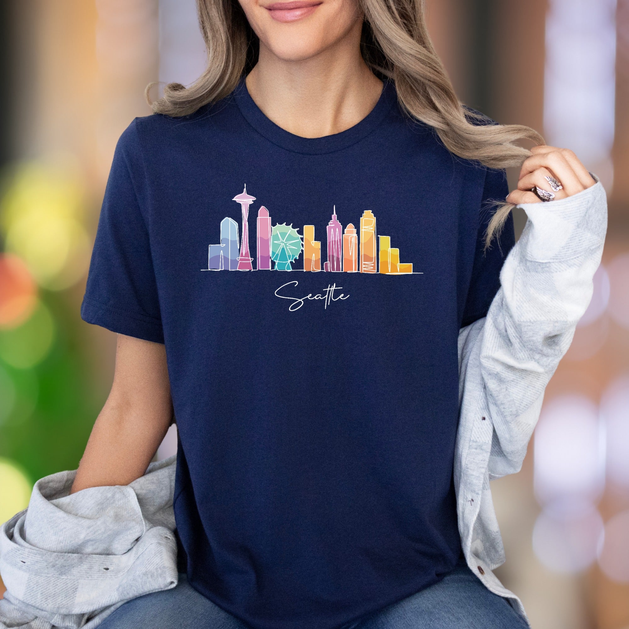 "Seattle" | Minimal Skyline Graphic Unisex Adult T-Shirt | Travel & City Lifestyle