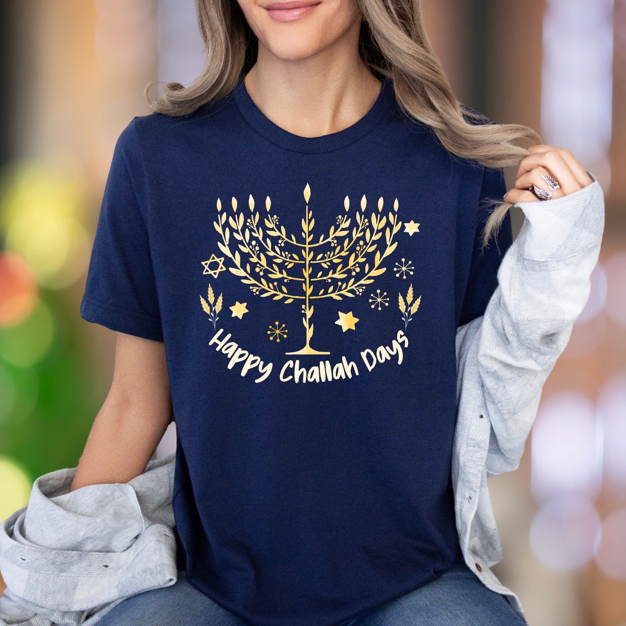 "Happy Challah Days" | Festive Menorah Unisex Adult T-Shirt | Holiday Celebration