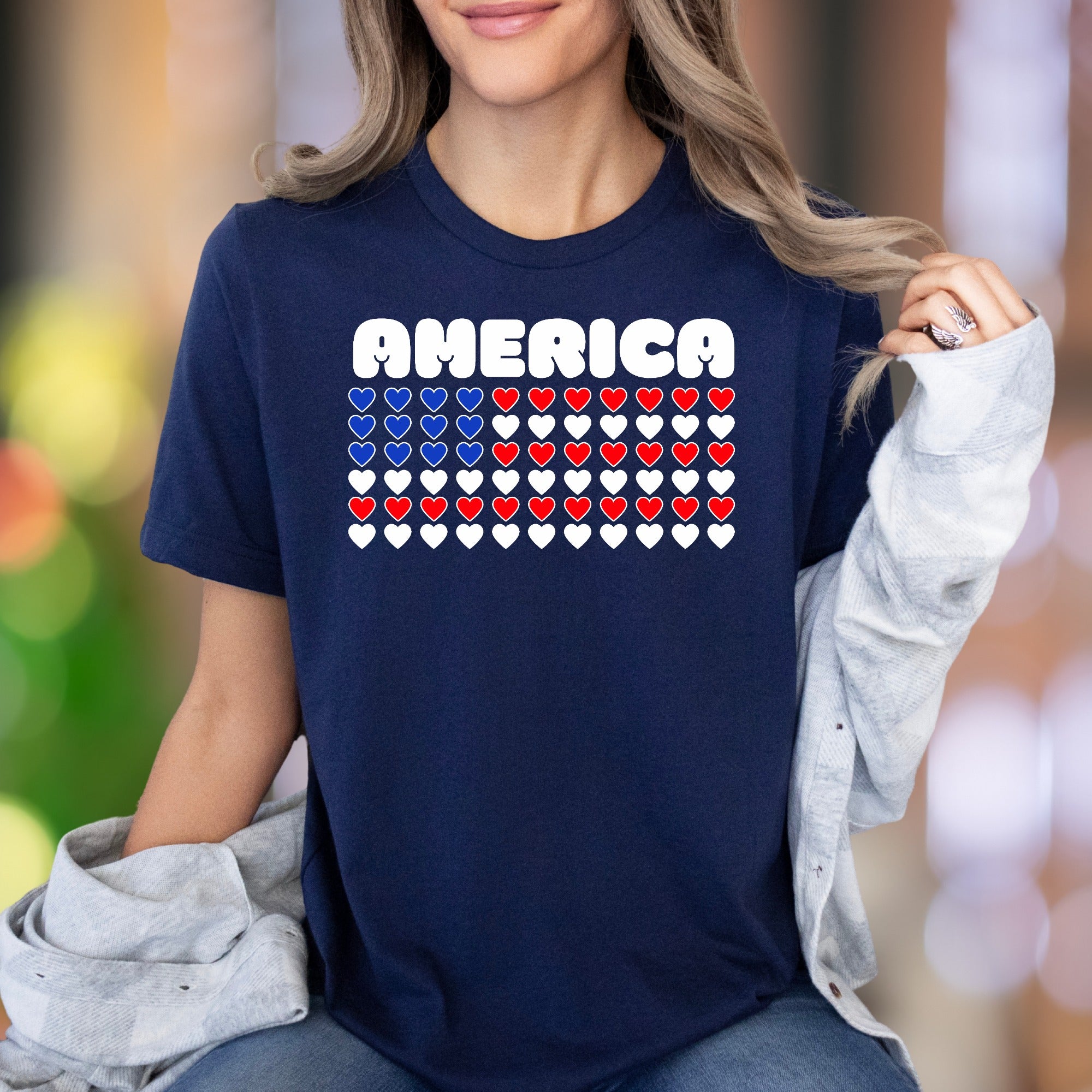 "AMERICA" | Bold Heart Flag Unisex Adult T-Shirt | Patriotic Lifestyle