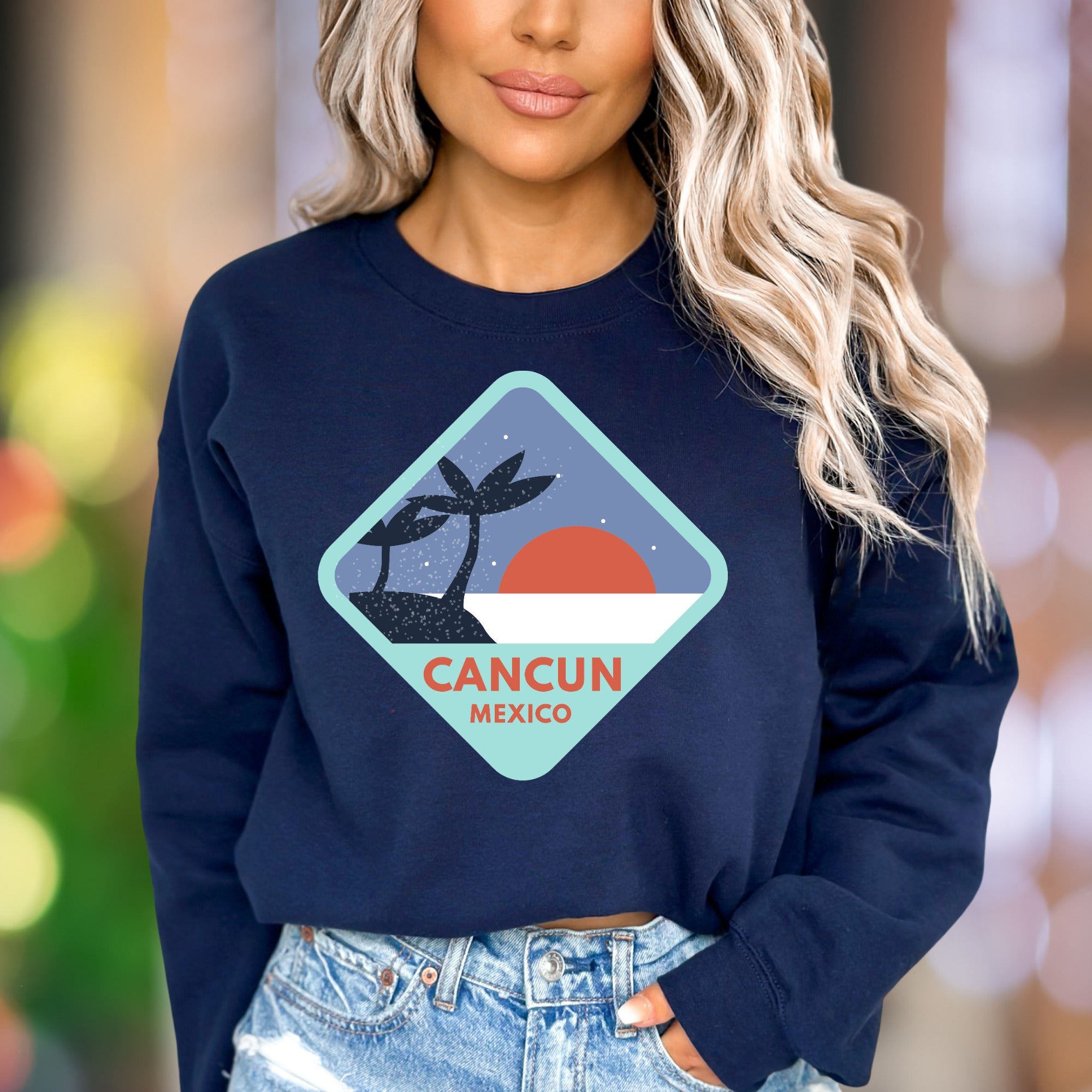 "Cancun Mexico" | Retro Travel Graphic Unisex Adult Sweatshirt | Vacation Lifestyle