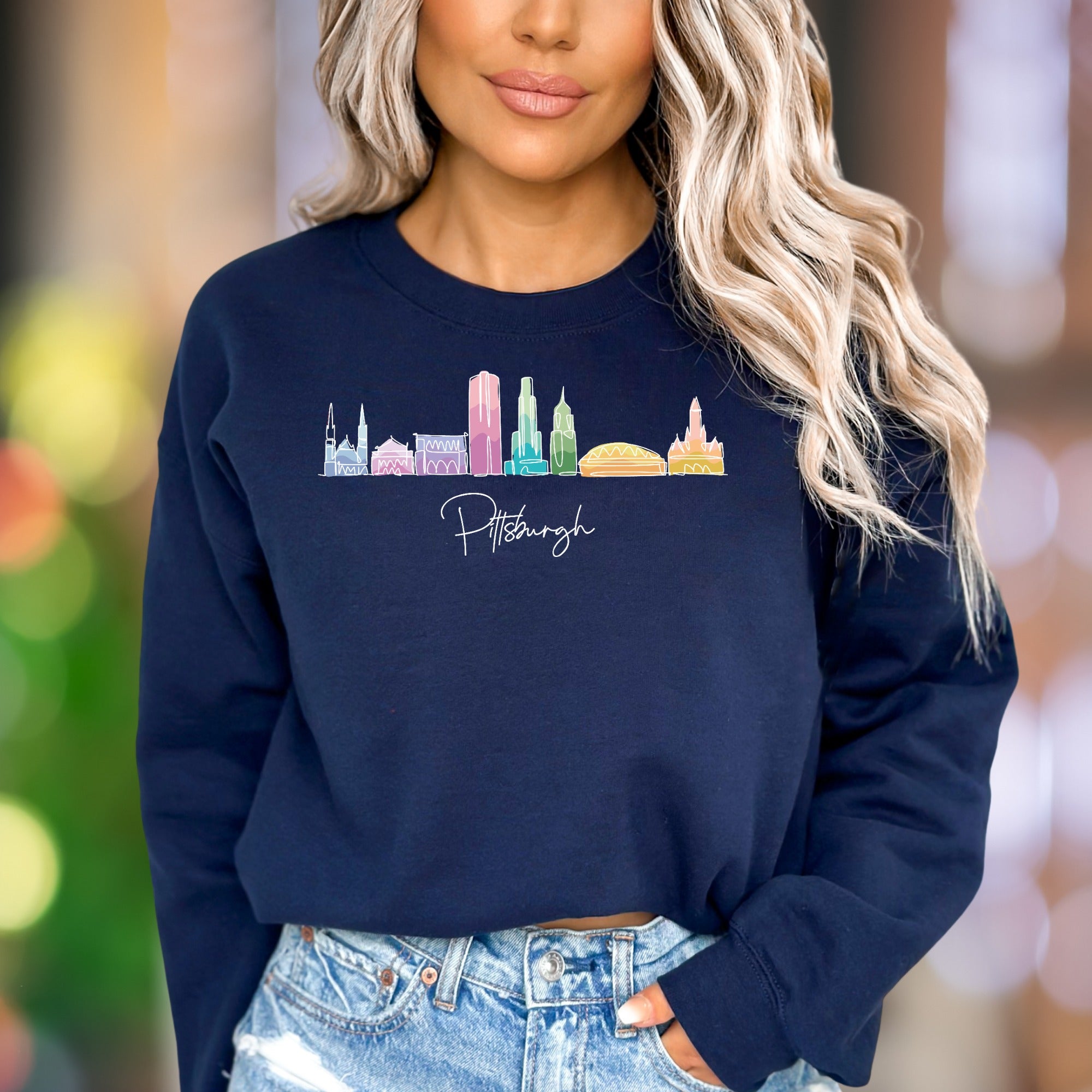 "Pittsburgh" | Colorful Skyline Unisex Adult Sweatshirt | City Pride Apparel