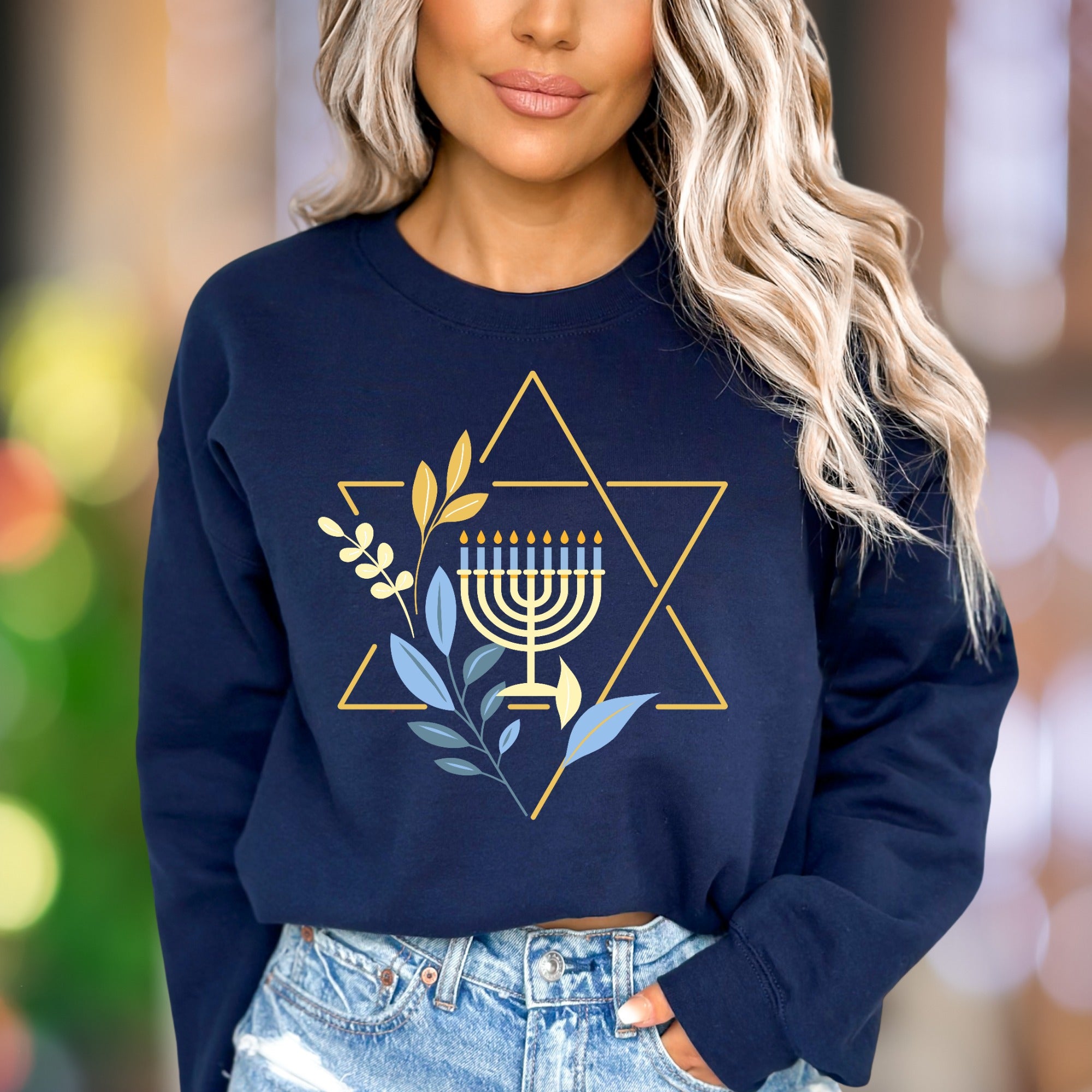 "Star of David Menorah" | Nature Inspired Unisex Adult Sweatshirt | Festive Lifestyle Apparel