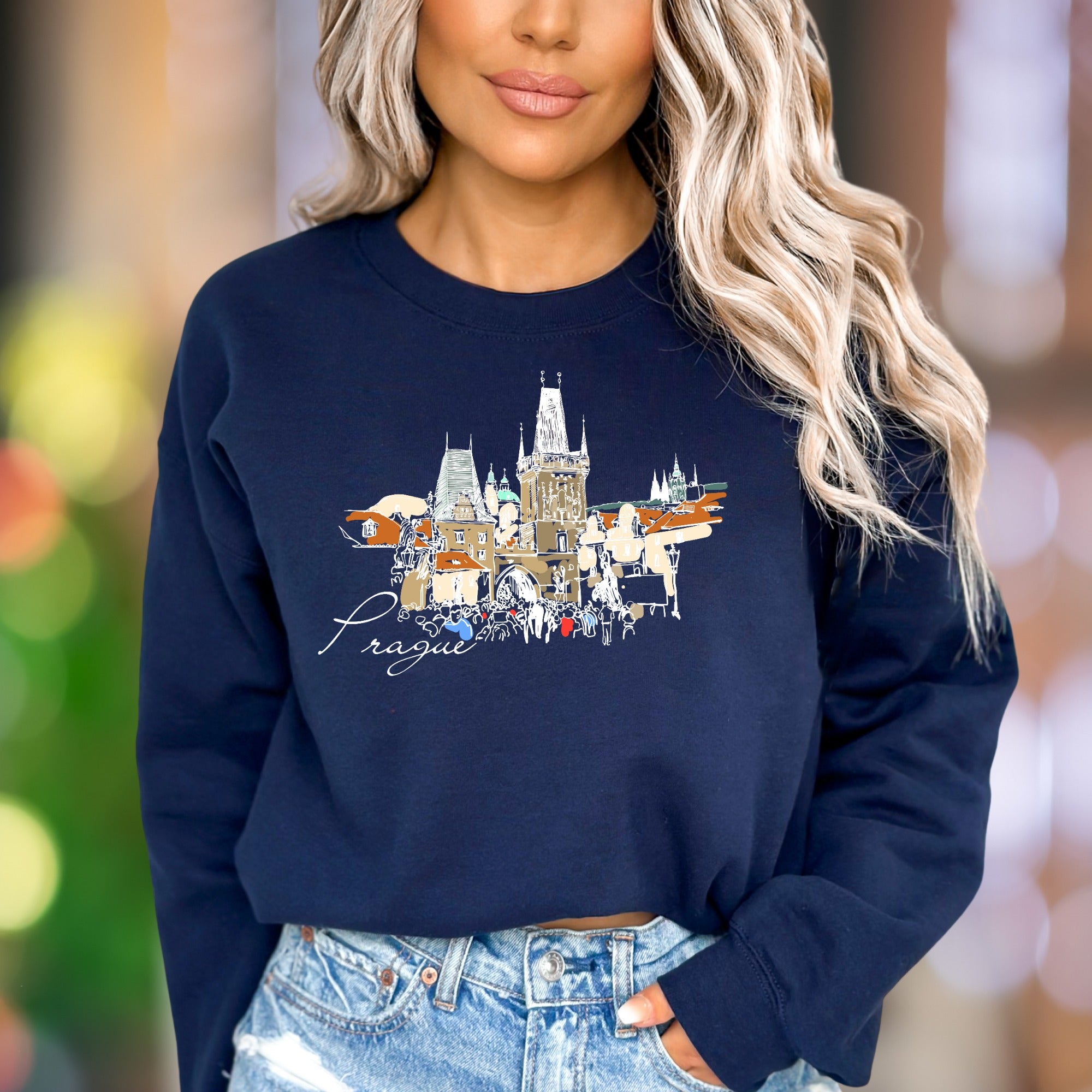 "Prague" | Line Art Cityscape Unisex Adult Sweatshirt | Travel Lifestyle