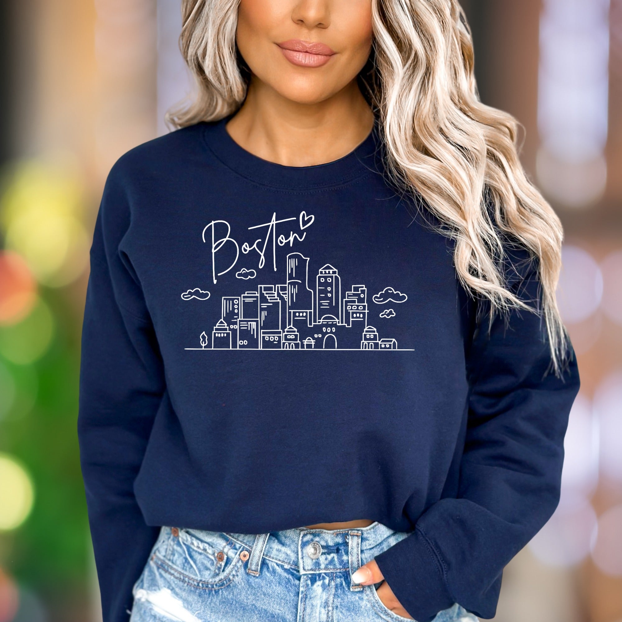 "Boston" | Minimal Cityscape Unisex Adult Sweatshirt | Travel & City Lover