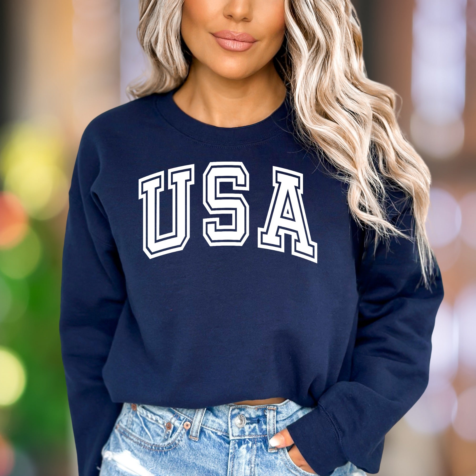 "USA" | Collegiate Typography Unisex Adult Sweatshirt | Patriotic Lifestyle