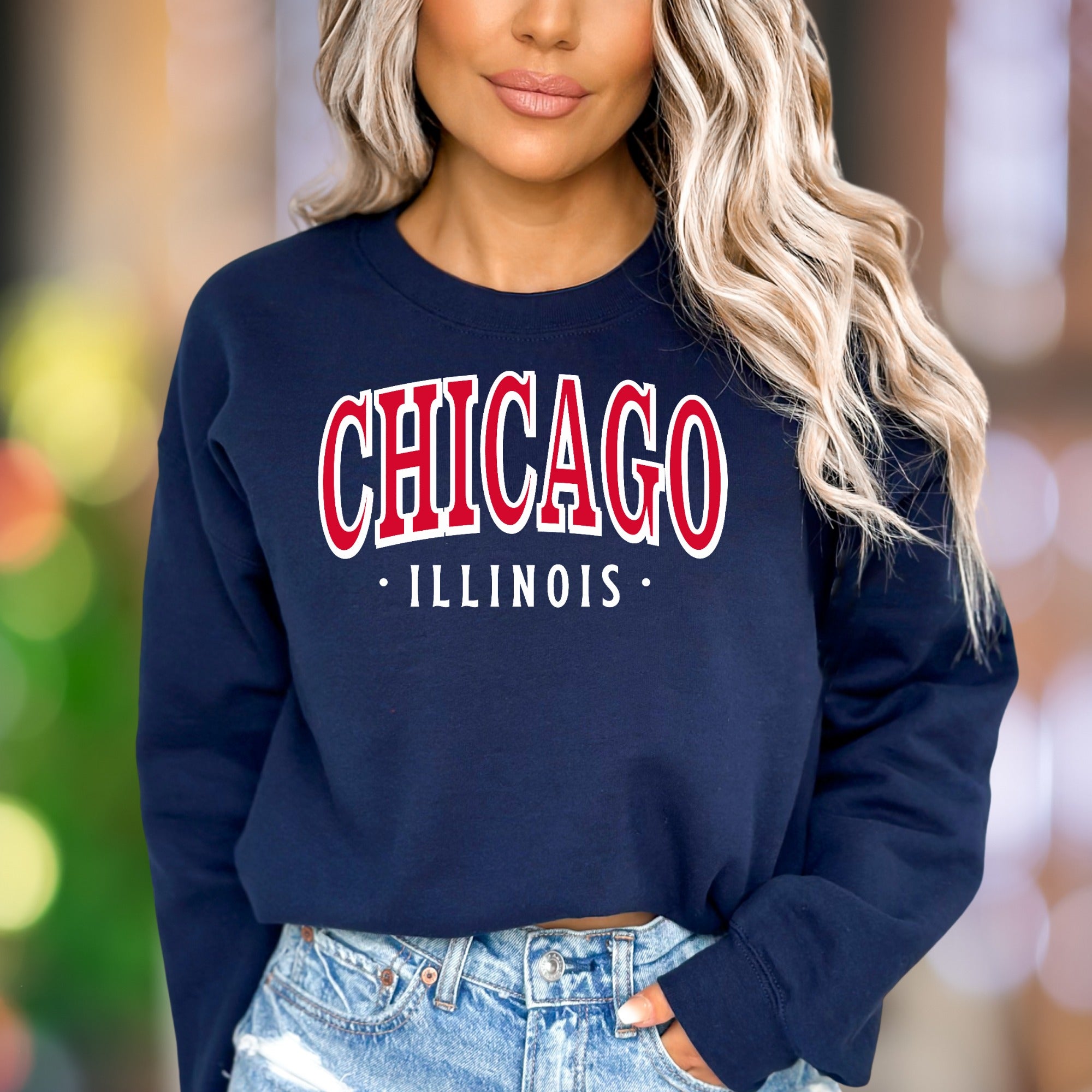 "CHICAGO ILLINOIS" | Retro City Block Unisex Adult Sweatshirt | Local Pride Apparel