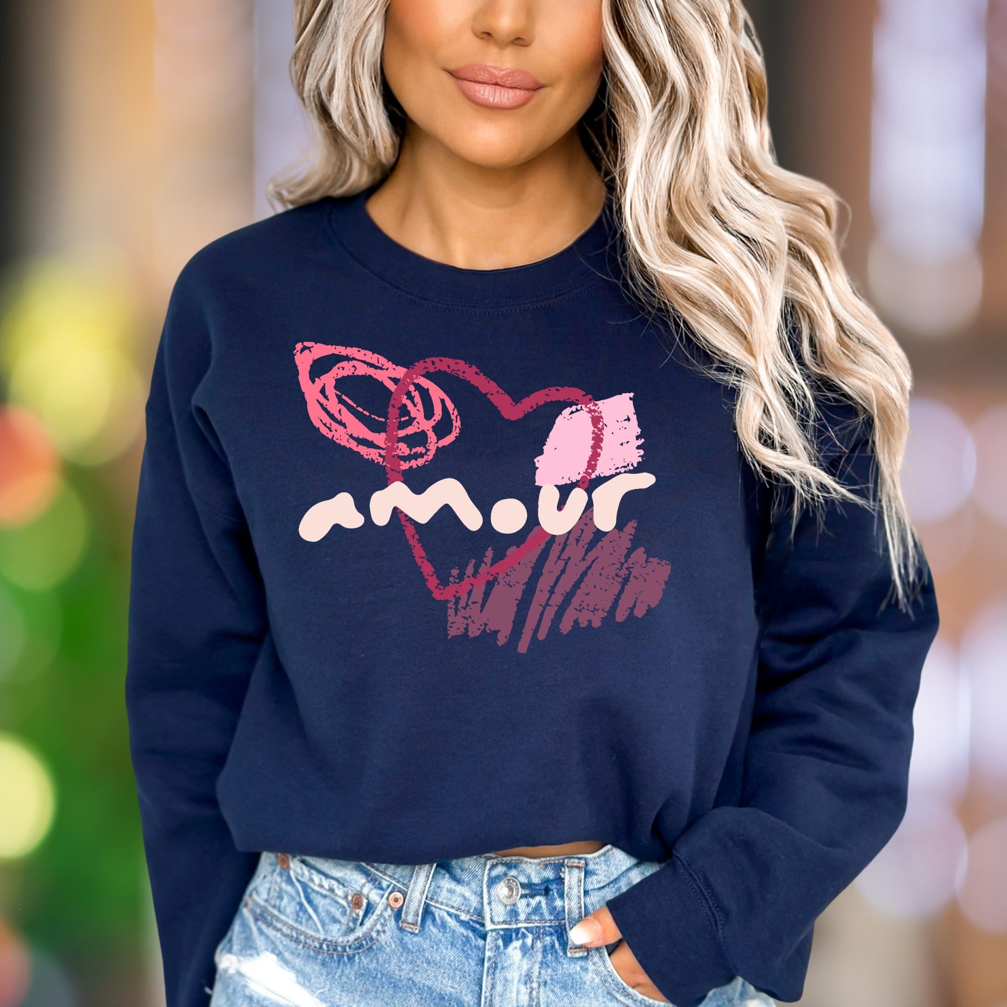 "Amour" | Artistic Sketch Heart Unisex Adult Sweatshirt | Romantic Lifestyle